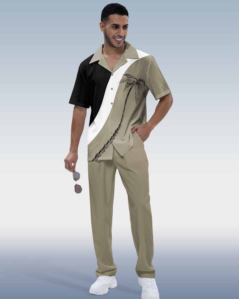 Suitmens Men's Vacation Colorblock Short Sleeve Walking Suit