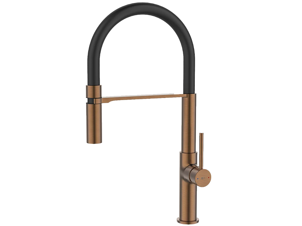 Magneto mitigeur évier à douchette mobile cuivre brossé - Essebagno