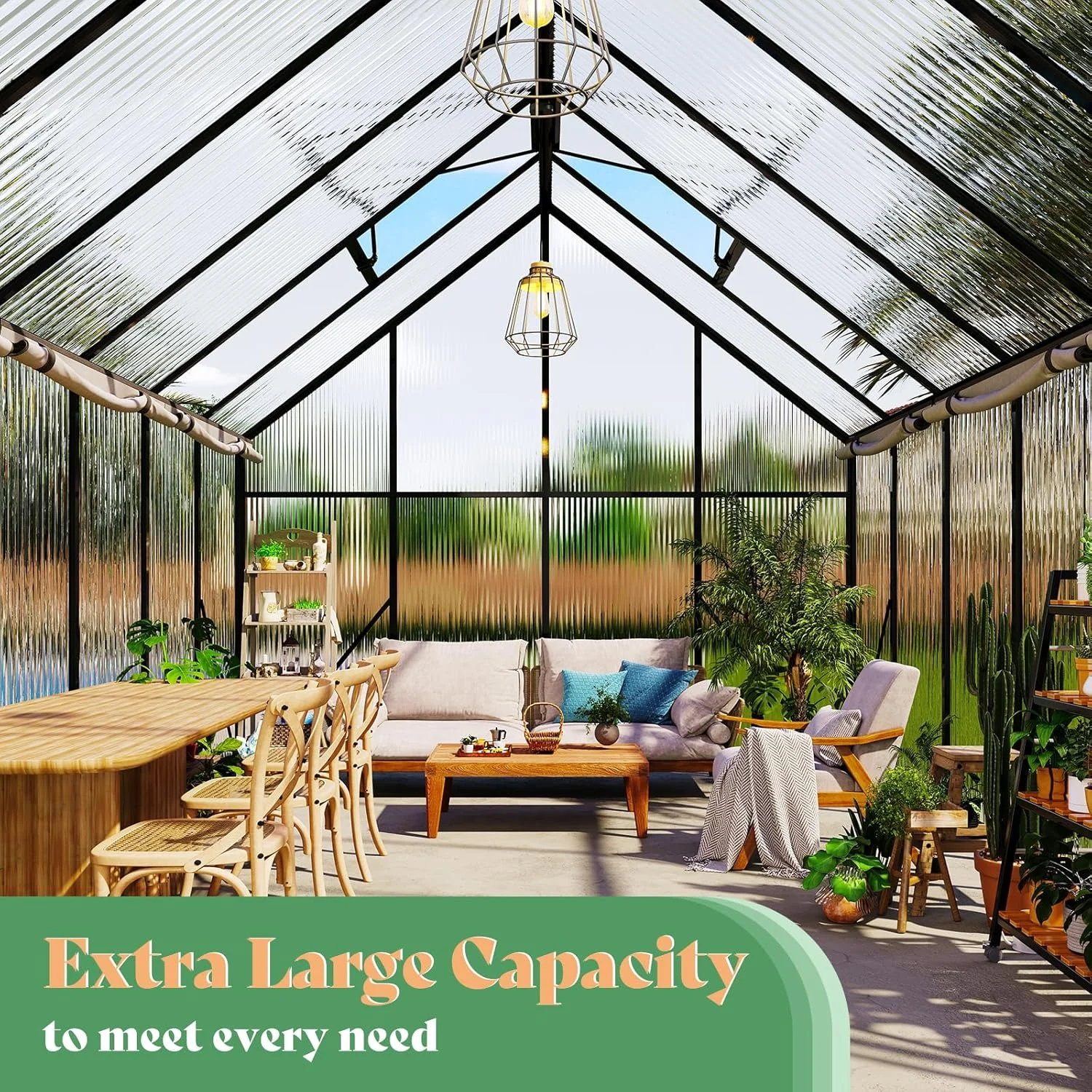 Jocisland 8x8x7 FT Polycarbonate Walk-In Greenhouse with Aluminum Frame, 2 Top-Opening Windows & 2 Swing Doors, Heavy Duty for Outdoor Garden Use, Black - Image 2