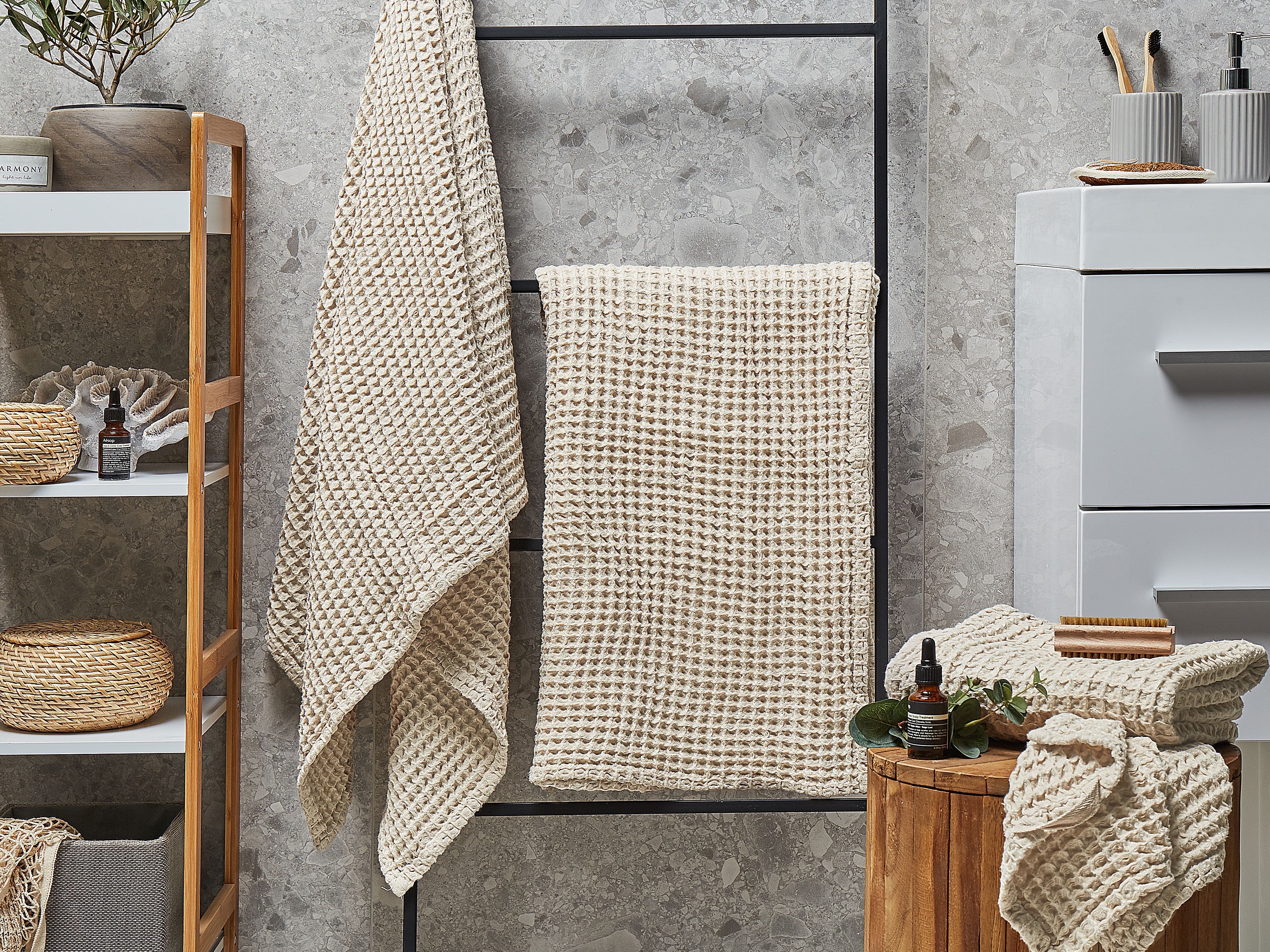 Set of 4 Towels AREORA Cotton Beige