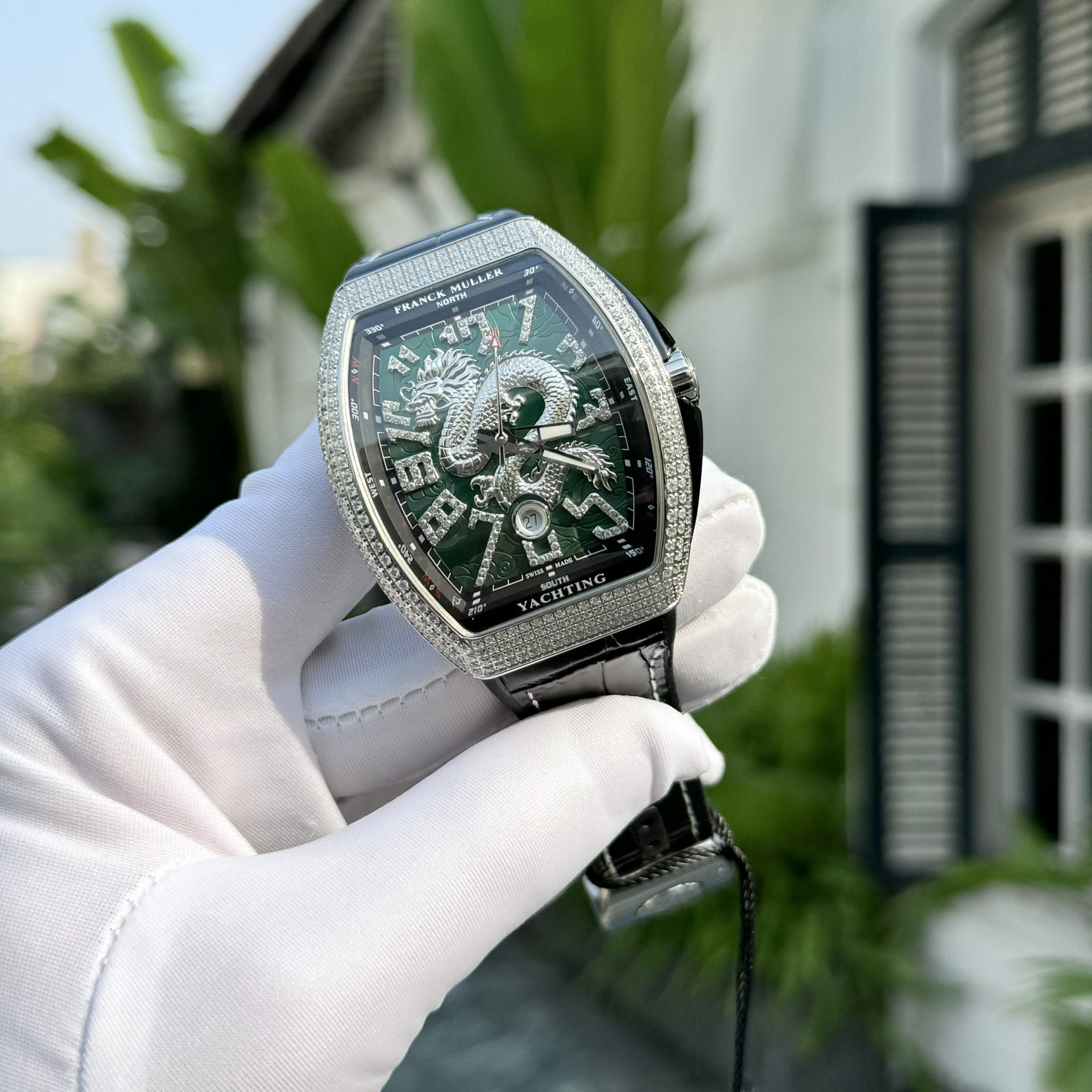 Franck Muller Replica 11 Watch V45 Green Dragon Dial With Stone  45mm - Top club
