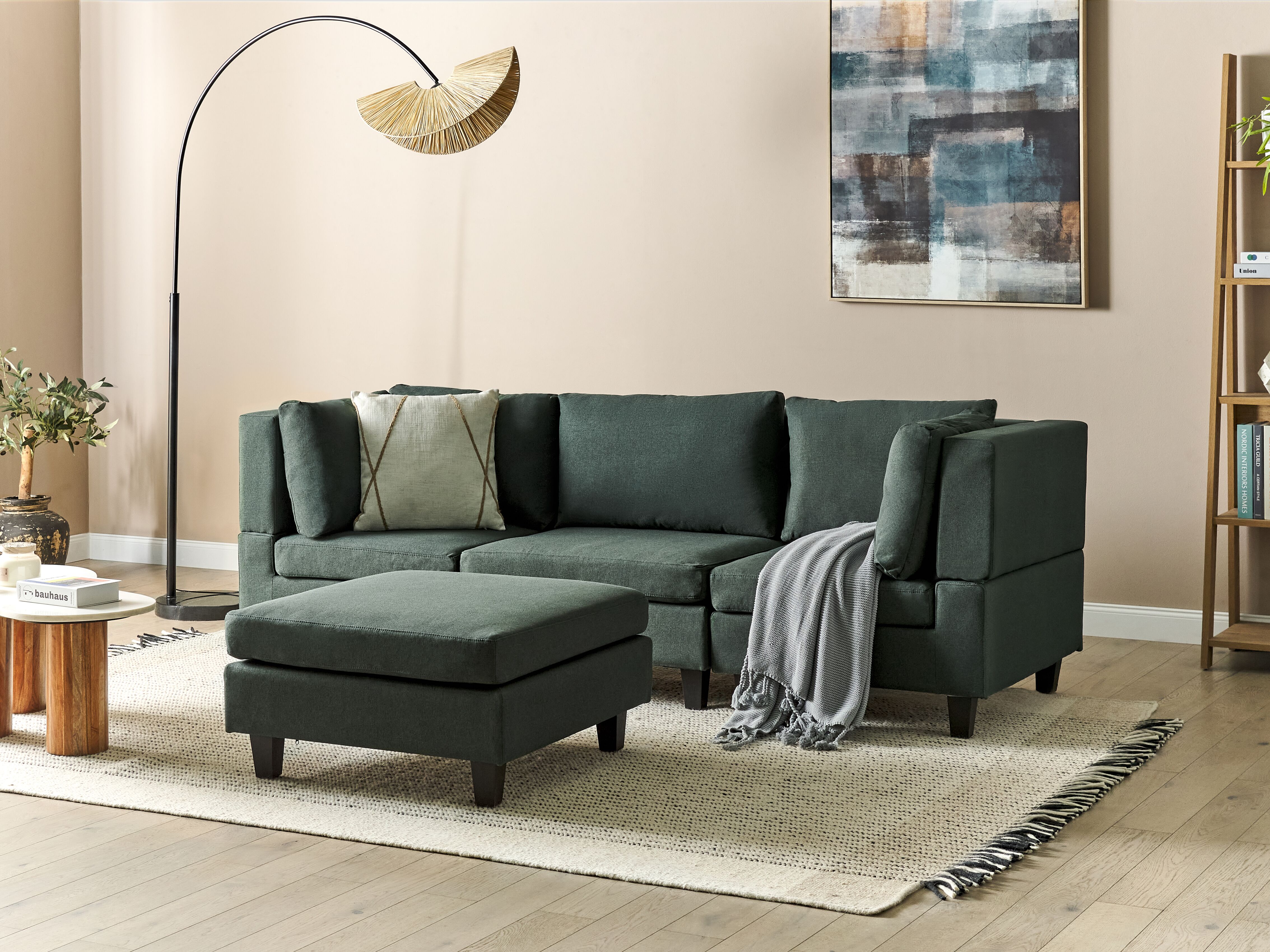 Modular Sofa 3 Seater UNSTAD Fabric Dark Green with Ottoman