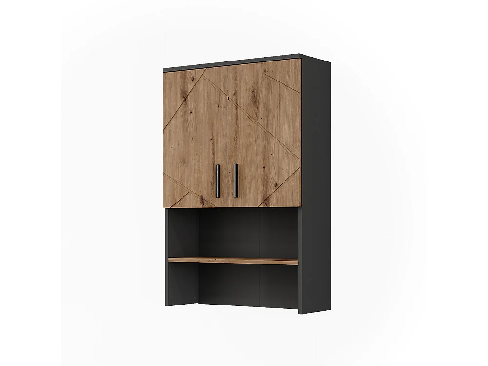 Meuble bain anthracite/chêne de force doré 68x30x103.5 irma