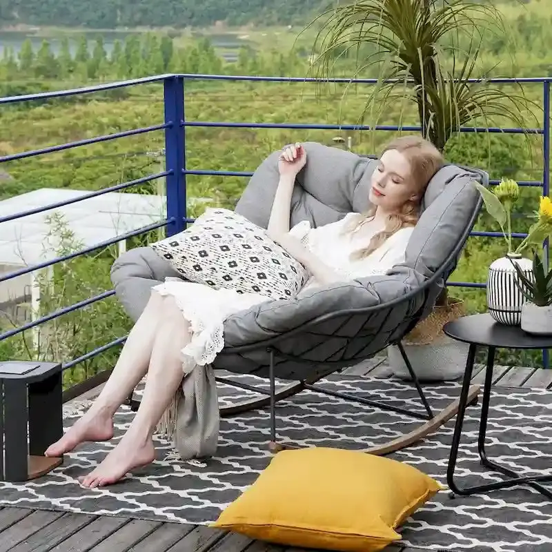 Oversized Indoor/Outdoor Rocking Egg Chair With Cushioned Upholstery - Image 3 Oversized Indoor/Outdoor Rocking Egg Chair With Cushioned Upholstery - Image 3