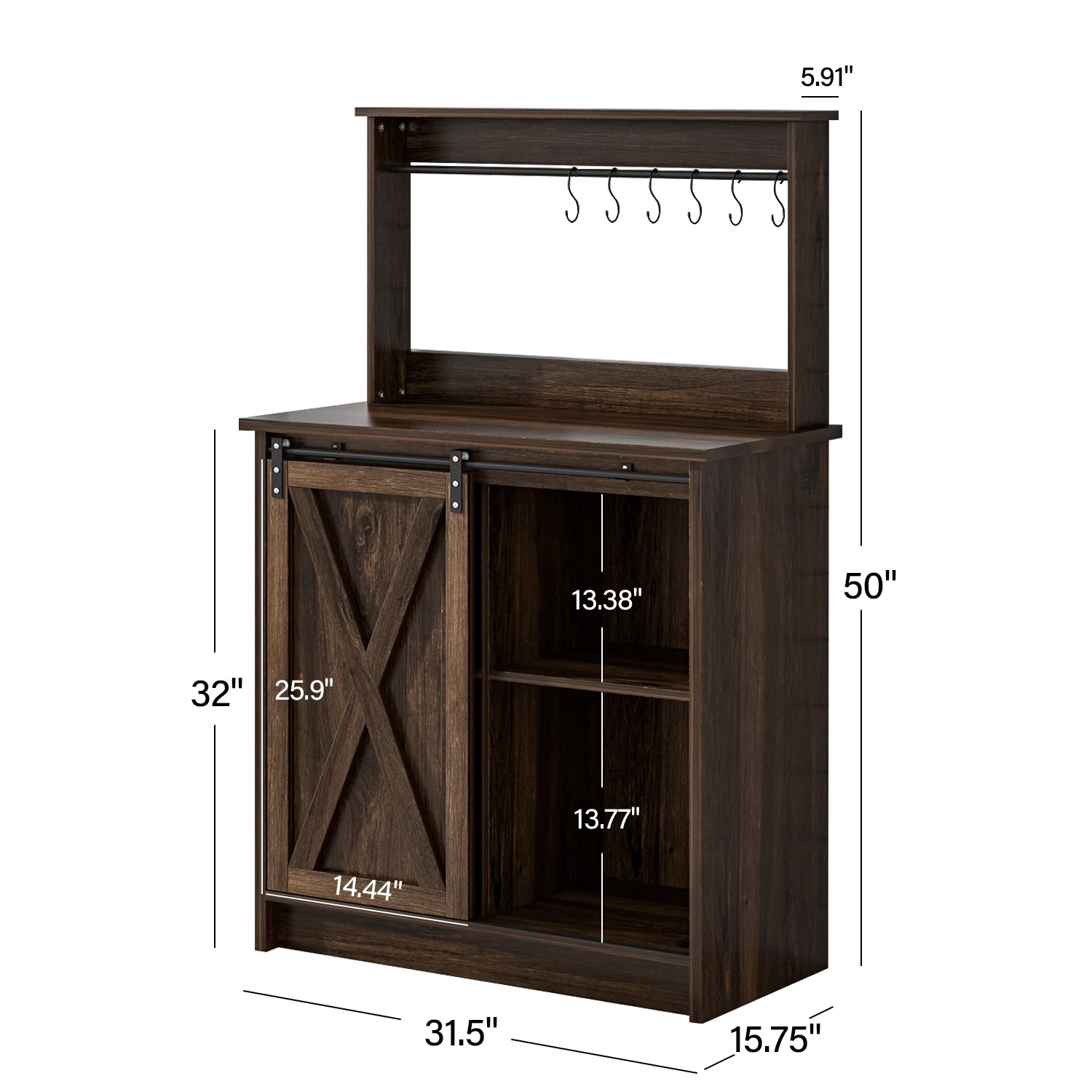 Catrimown Coffee Bar Cabinet, Barn Door Sideboard Buffet Cabinet with Storage, White - Image 14