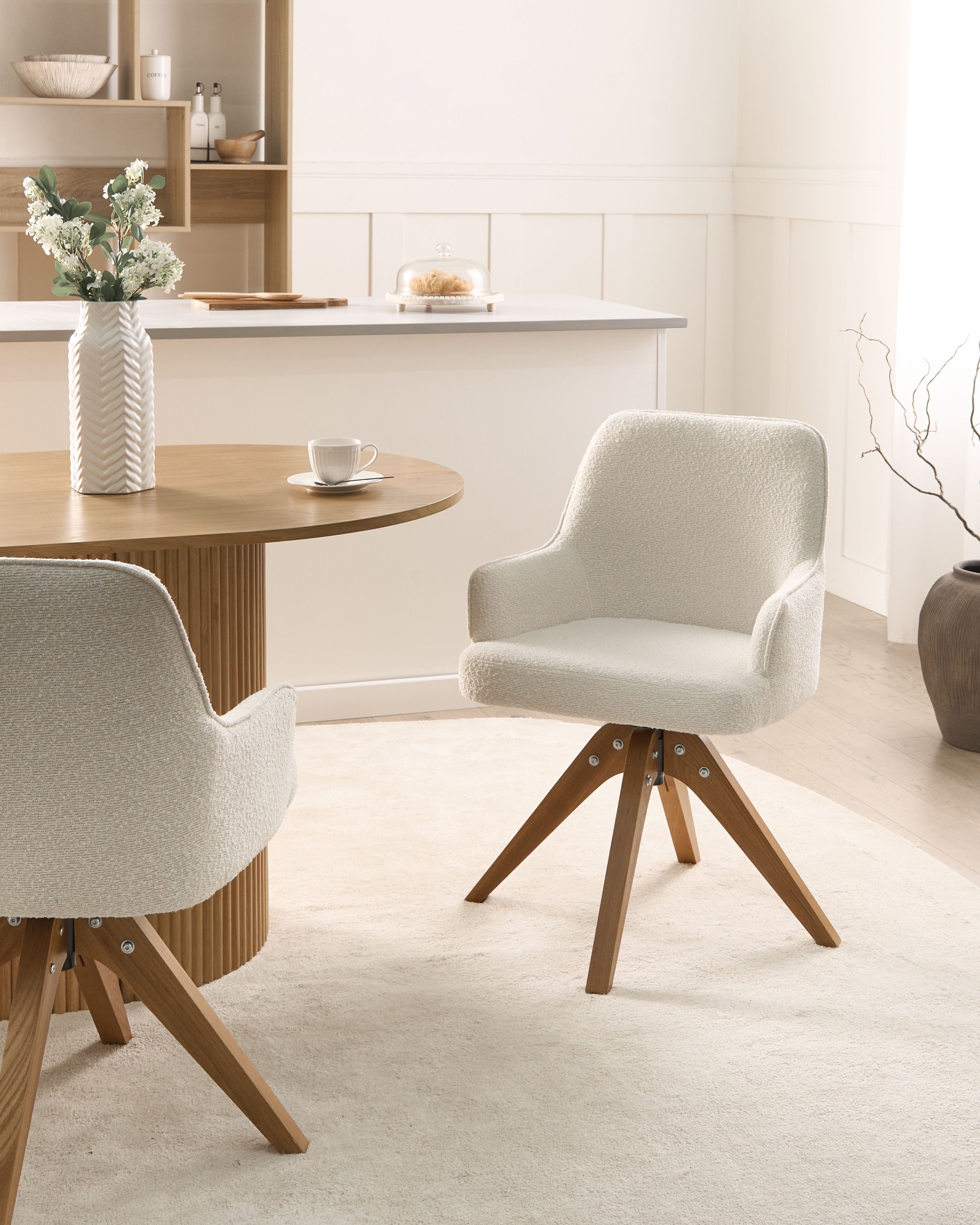 Set of 2 Dining Chairs Swivel SYLVANIA Boucle Off-White