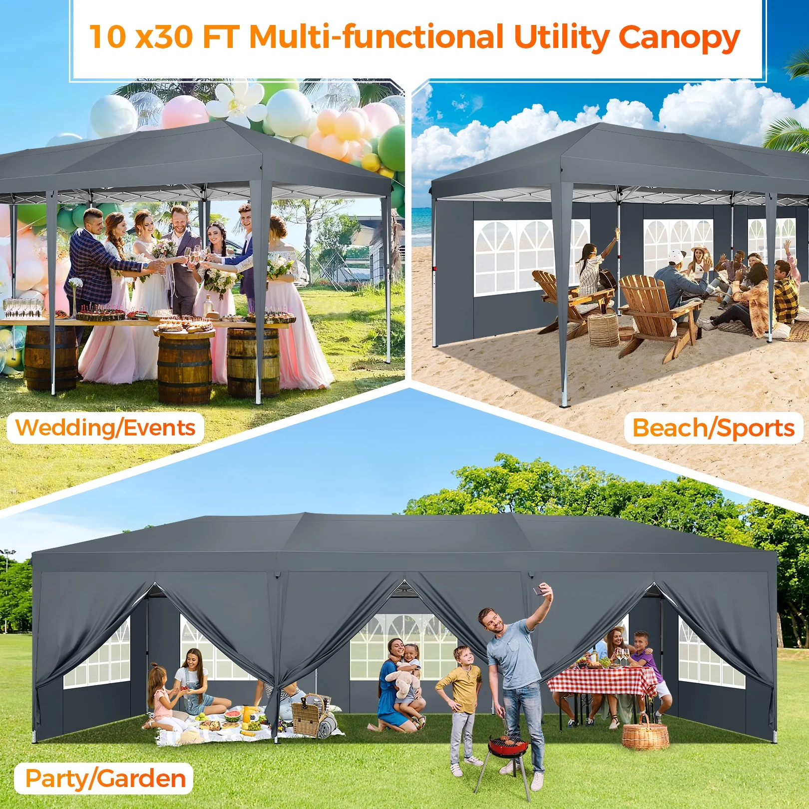 SANOPY 10'x10' EZ Pop Up Canopy Tent Outdoor Party Instant Shelter Portable Folding Beach Canopy with 4 Sandbag & Carrying Bag, Black - Image 60