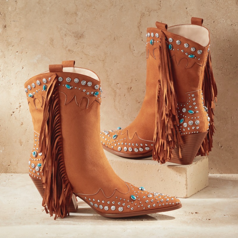 Azalea Wang Anorak Fringe & Stud Faux-Suede Bootie with 3