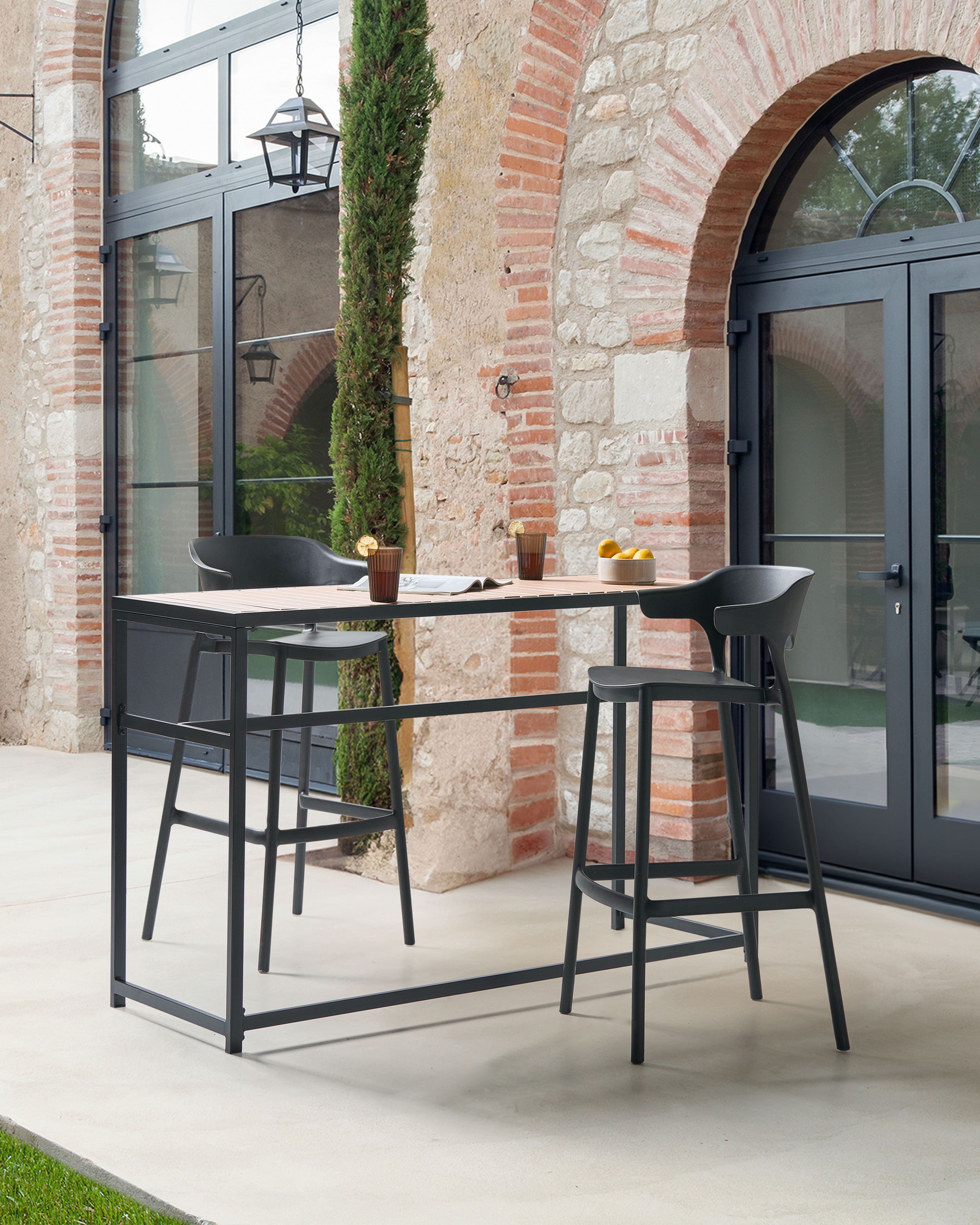 Set of 2 Garden Bar Chairs GUBBIO Black