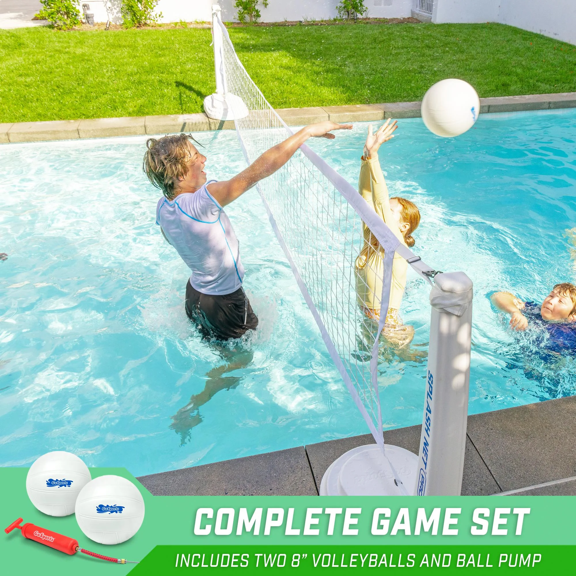 GoSports Splash Net PRO Pool Volleyball Net - Includes 2 Water Volleyballs and Pump - White - Image 5