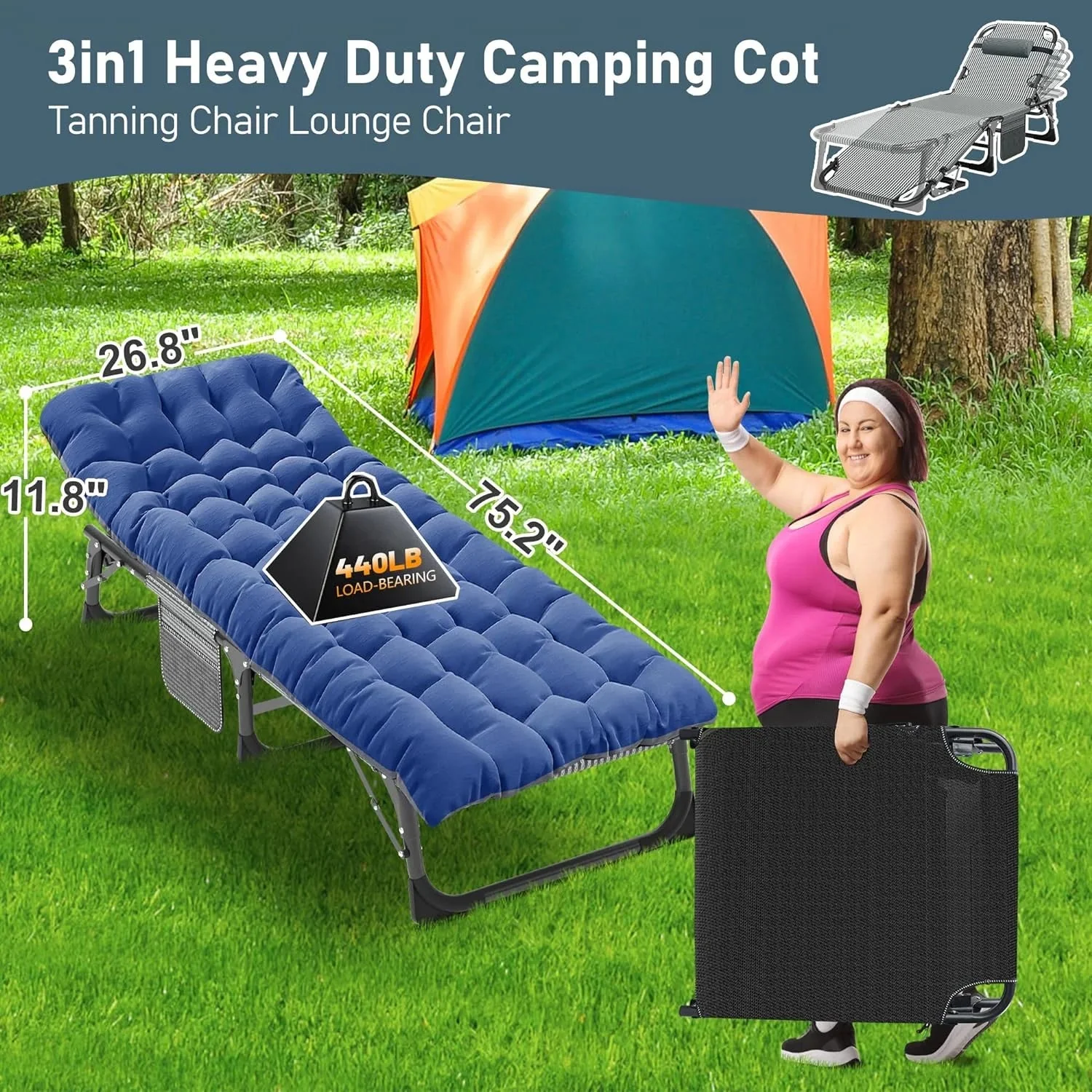Slsy 5-Position Adjustable Folding Lounge Chair And Cot - 75.2" x 25.6" x 11.8" - Image 58 Slsy 5-Position Adjustable Folding Lounge Chair And Cot - 75.2" x 25.6" x 11.8" - Image 58