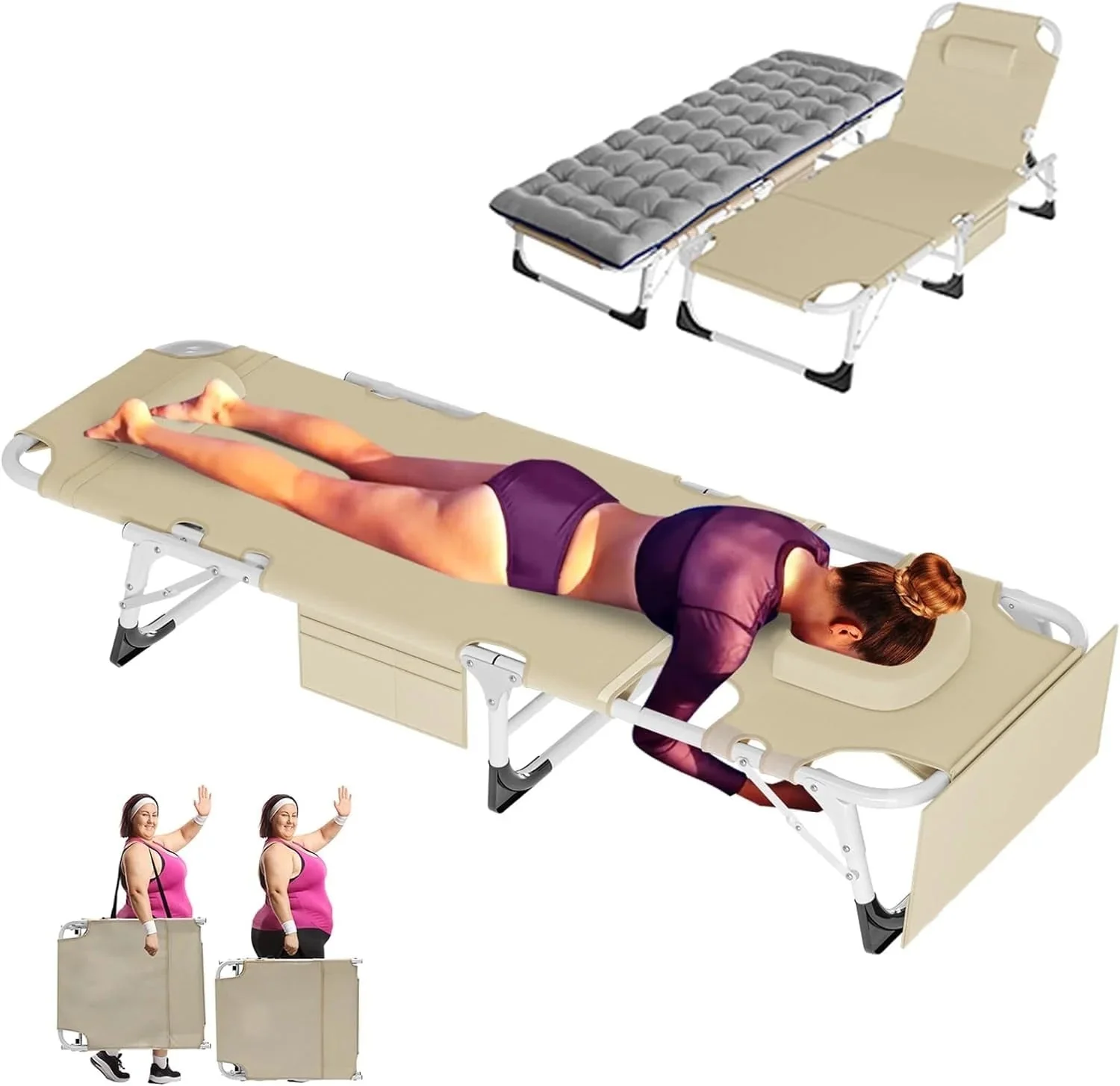 Slsy 5-Position Adjustable Folding Lounge Chair And Cot - 75.2" x 25.6" x 11.8" - Image 111 Slsy 5-Position Adjustable Folding Lounge Chair And Cot - 75.2" x 25.6" x 11.8" - Image 111