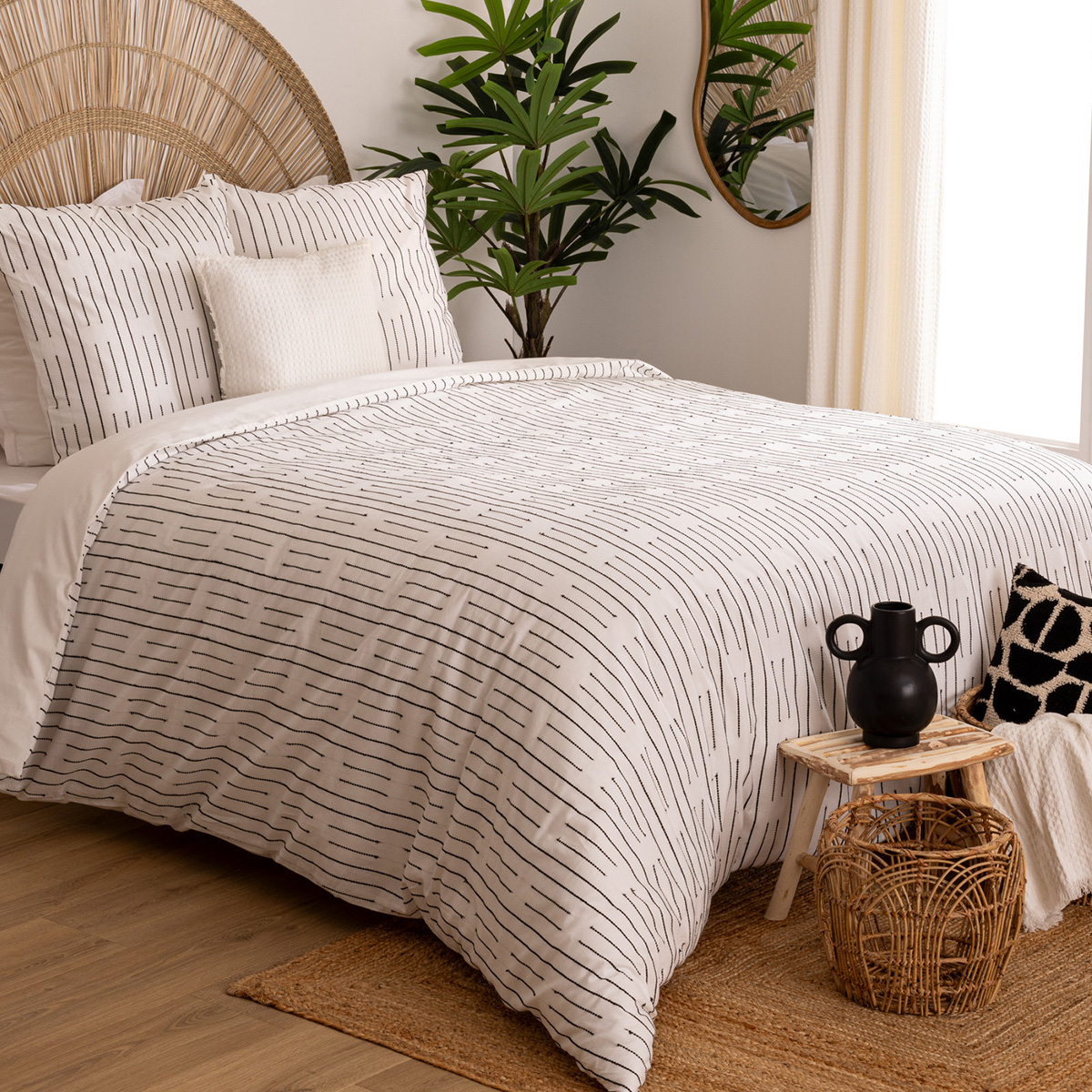 Bed linen set "Kain" Cotton, White/Black, 240x220 cm
