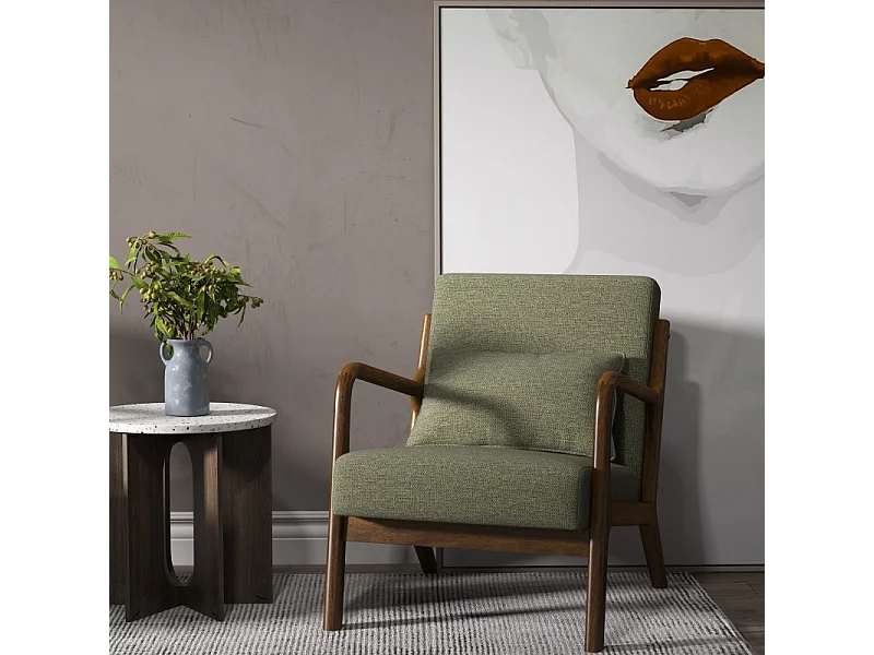 ZACK-Fauteuil en bois patiné noyer et tissu Trendy Sauge