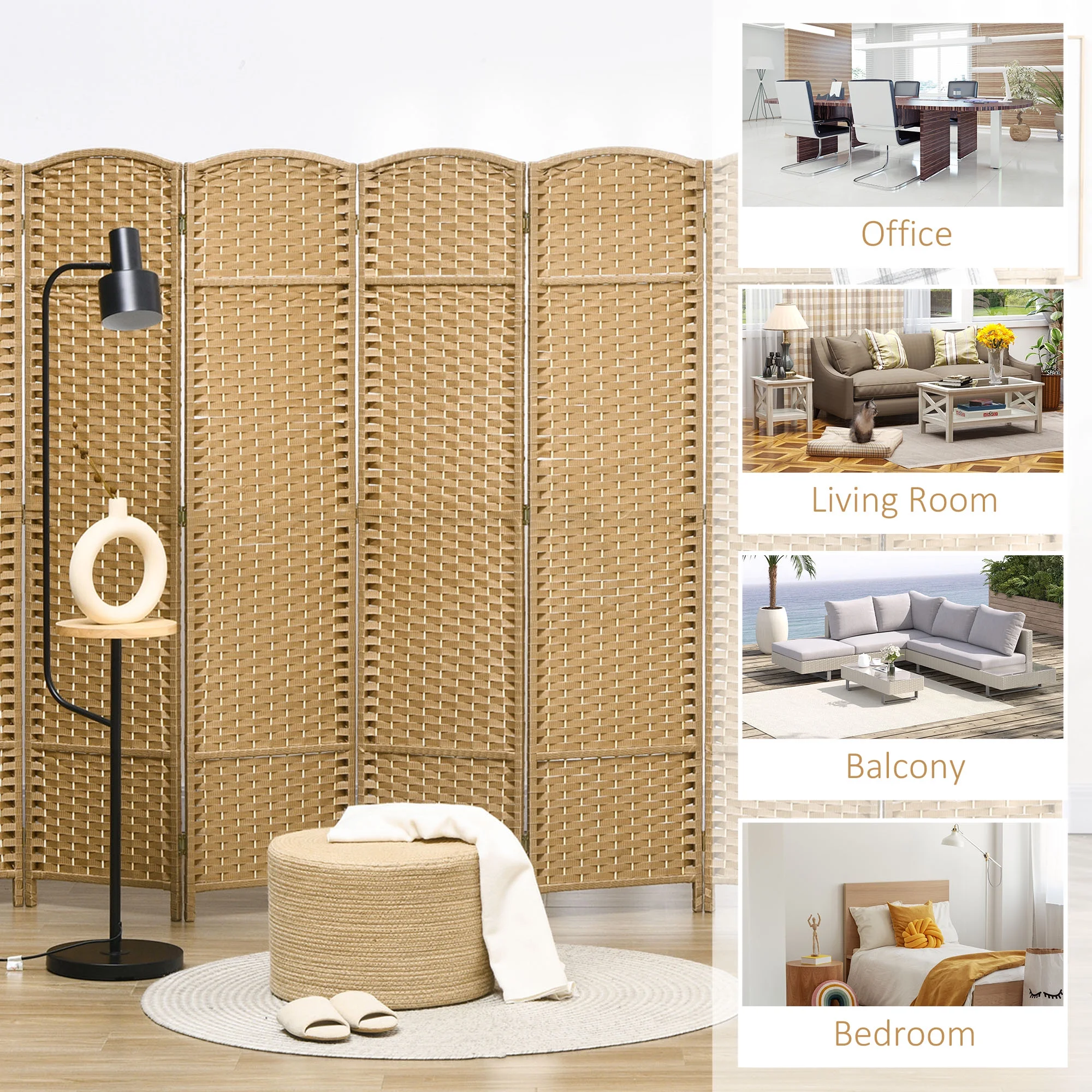 HOMCOM 4 Panel Room Divider Freestanding Folding Privacy Screen Nature Wood - Image 22