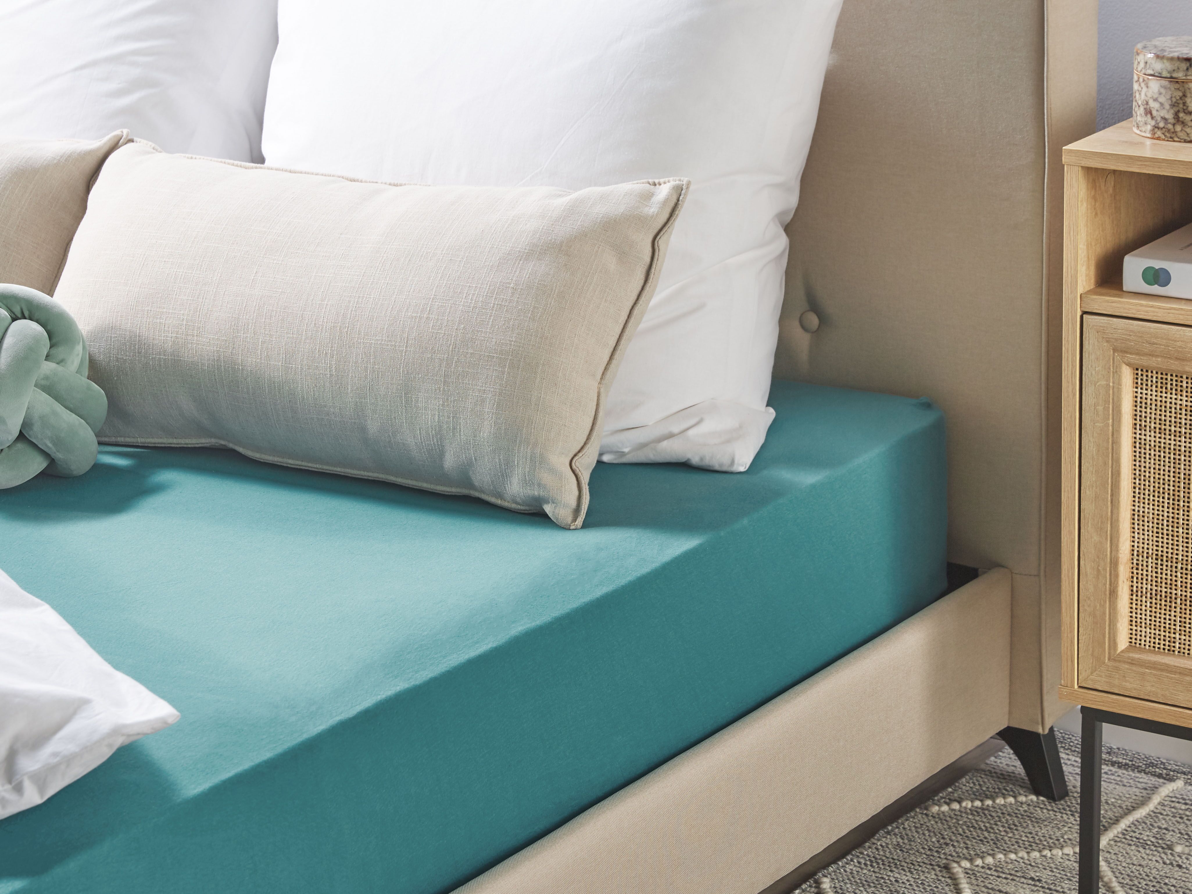 Fitted Sheet HOFUF Cotton 90 x 200 cm Turquoise