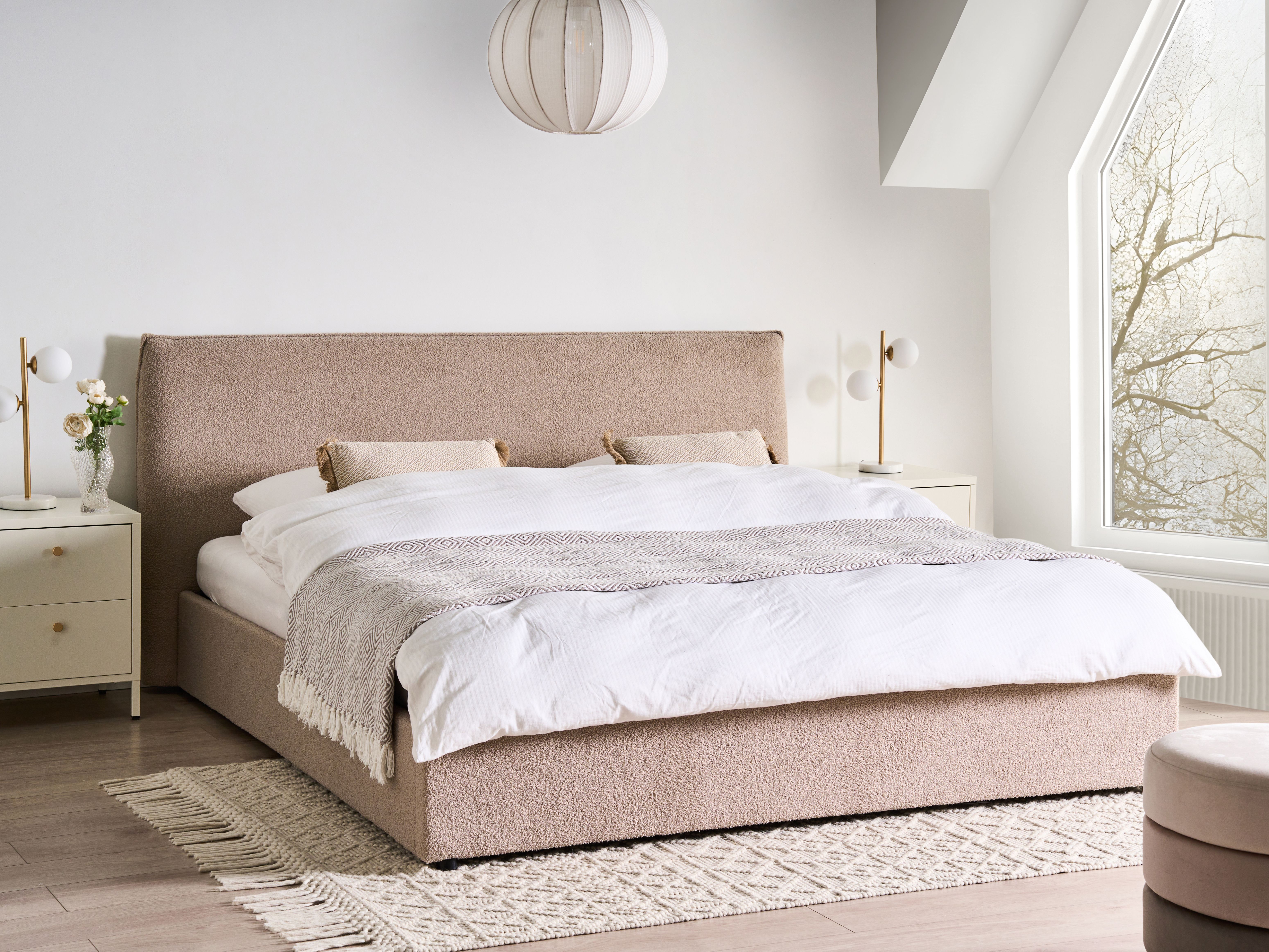 Ottoman Bed Boucle LAVAUR 180 x 200 cm (EU Super King) Taupe