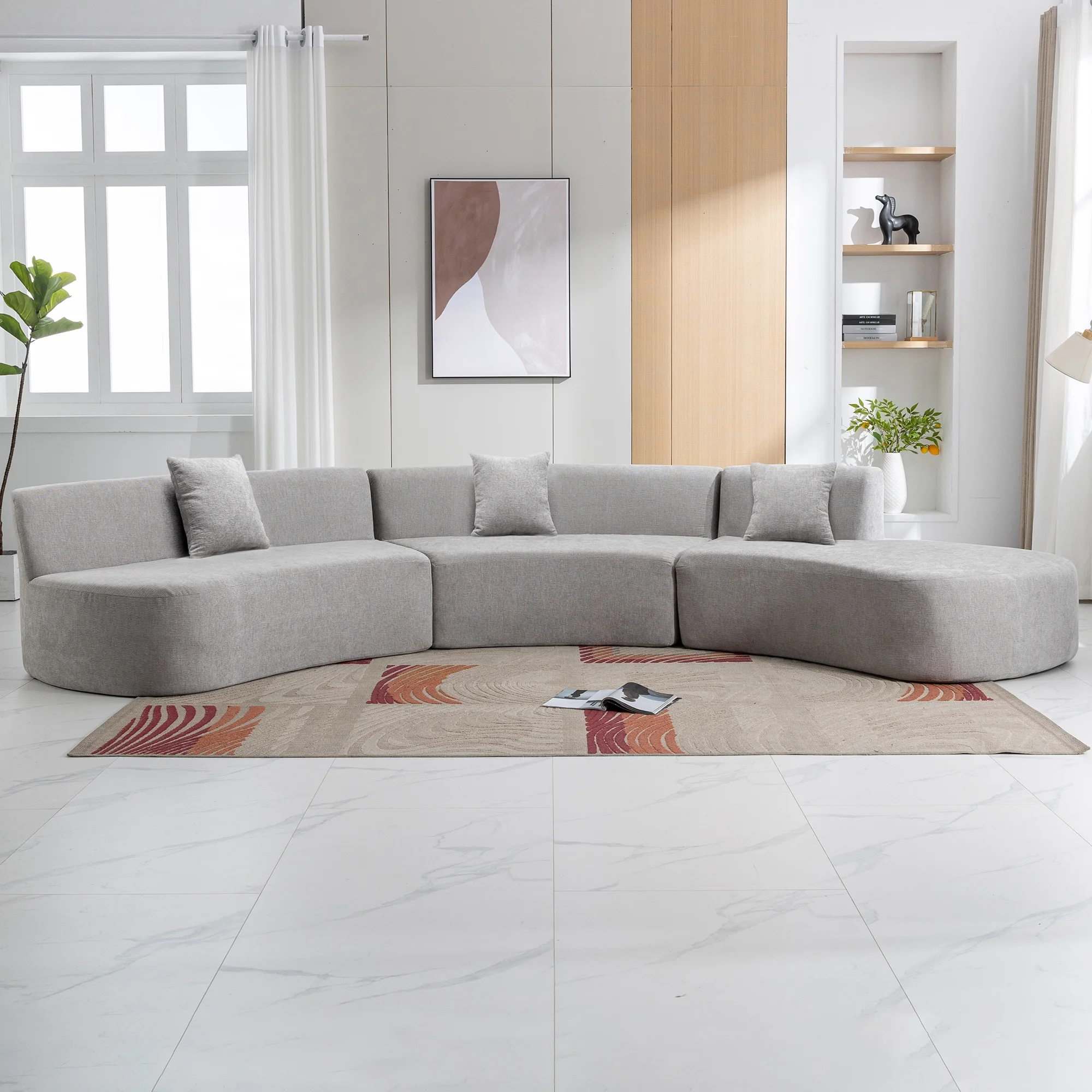 Harper & Bright Designs Modern Curved Floor Sofa Set, Modular Sectional Sponge Couch for Living Room, 2 PC Free Combination No Assembly Foam-Filled Sofa, Beige - Image 48