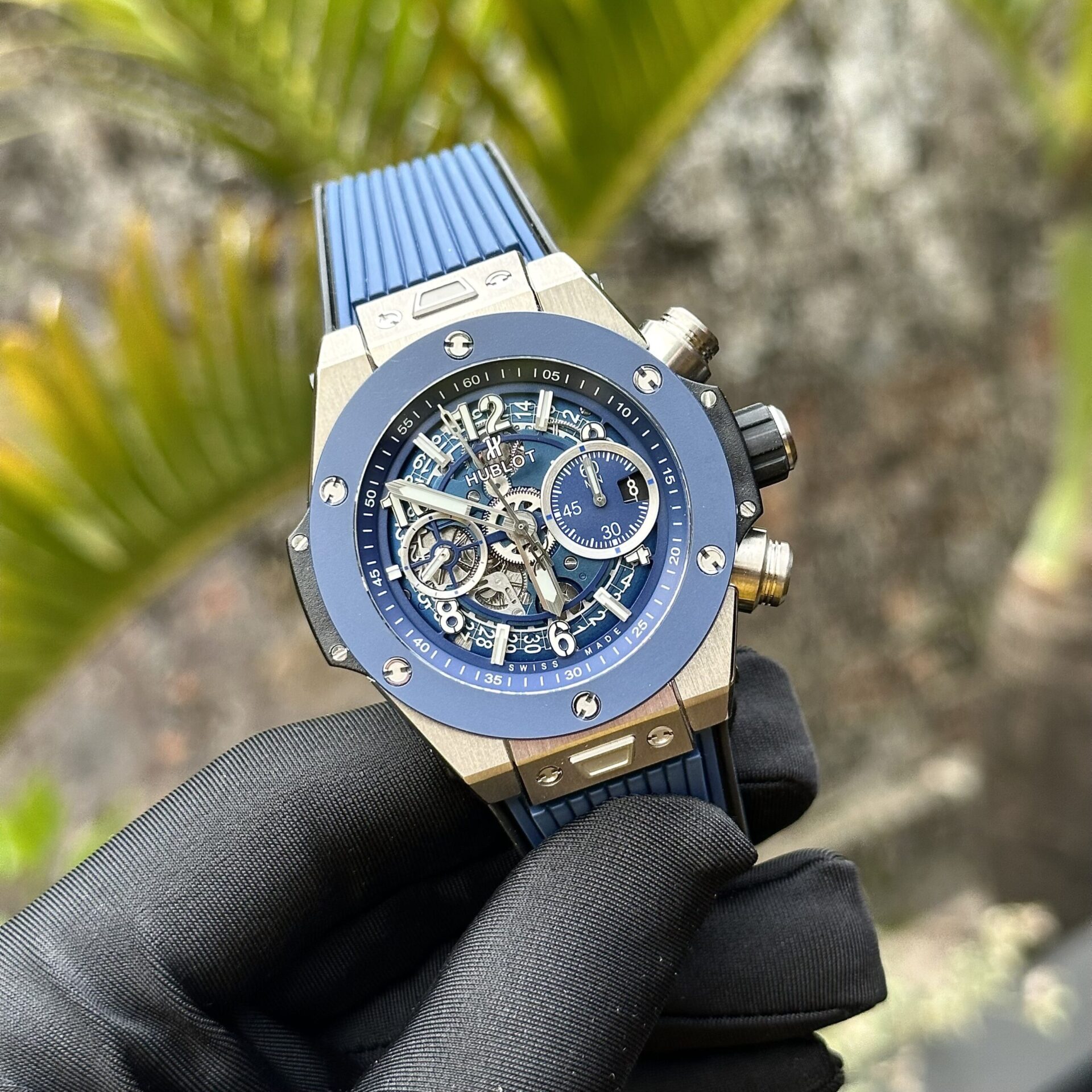 Hublot Replica Watch Big Bang Unico Titanium Blue Dial Rubber Strap 44mm - Elite Watch Atelier