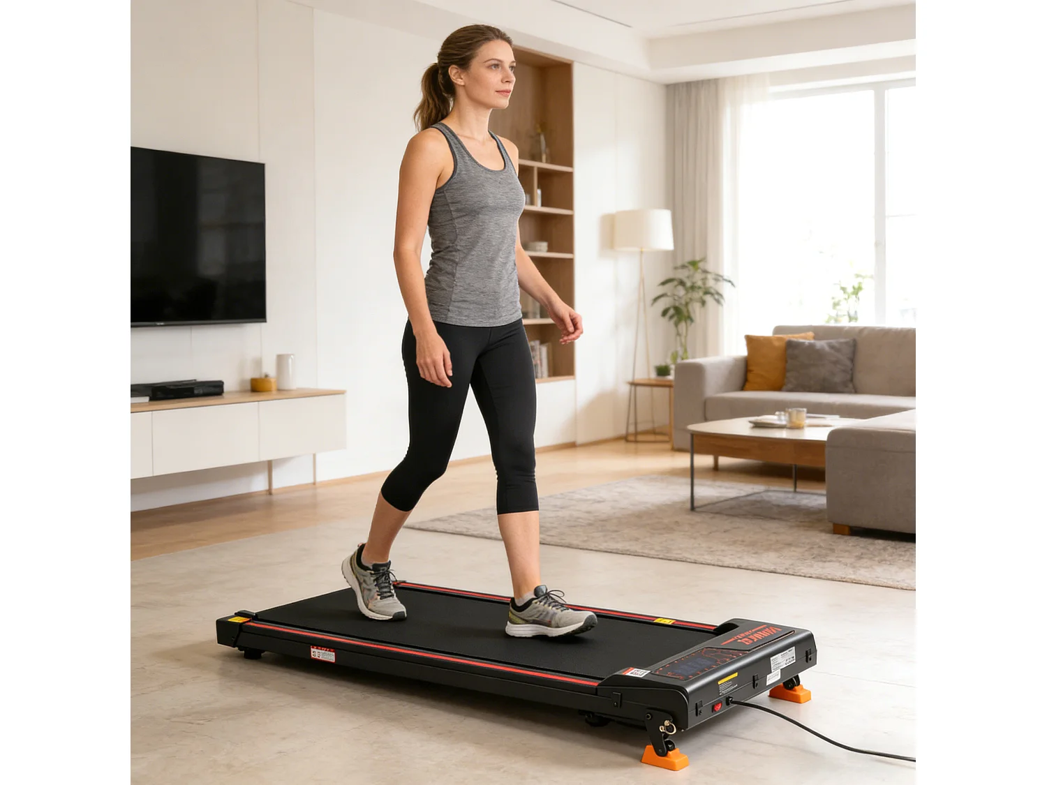 Tapis de course 2 en 1 avec écran LED, 4 niveaux d'inclinaison - Noir
