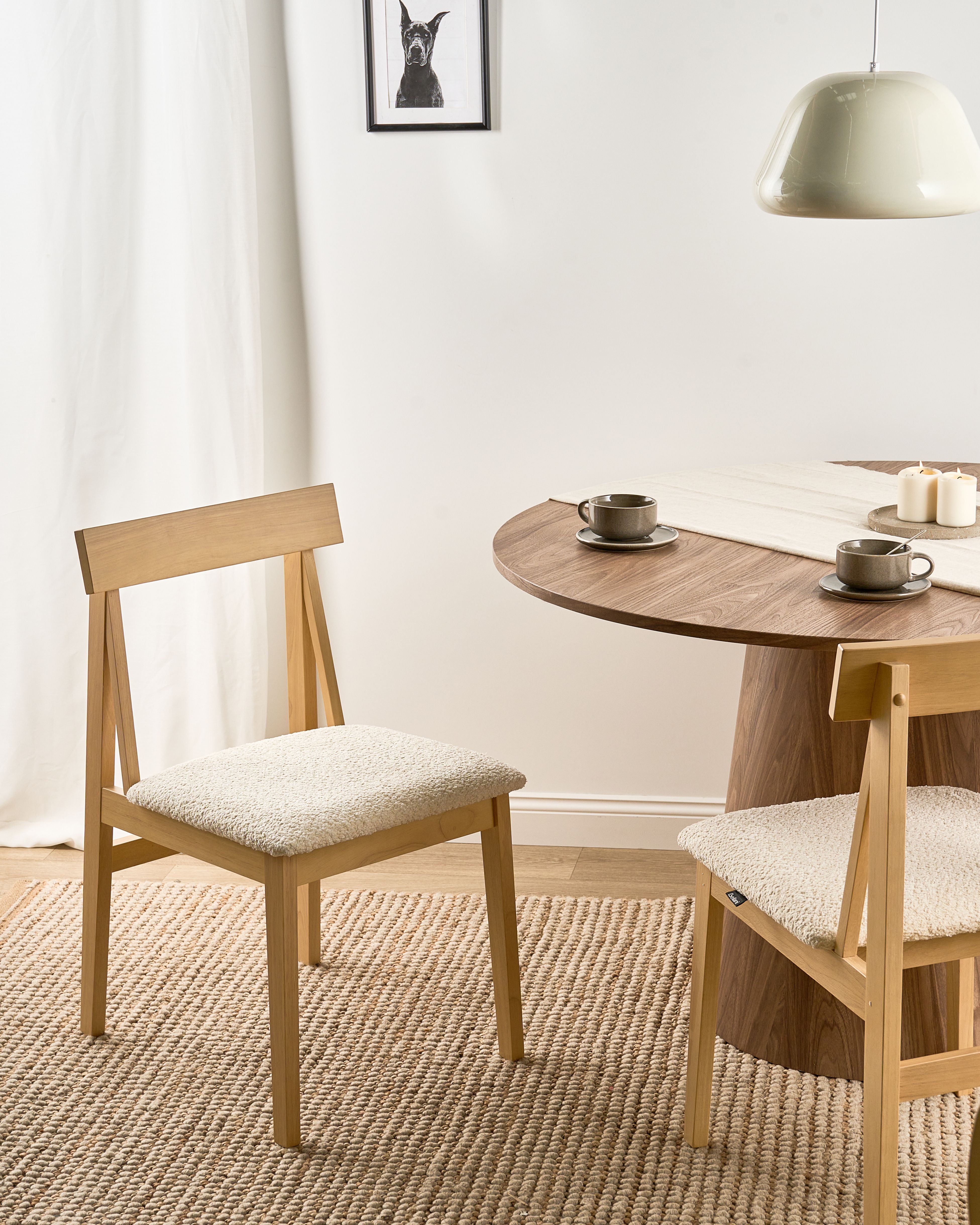Set of 2 Dining Chairs ISLE Wood Light Brown/ Beige