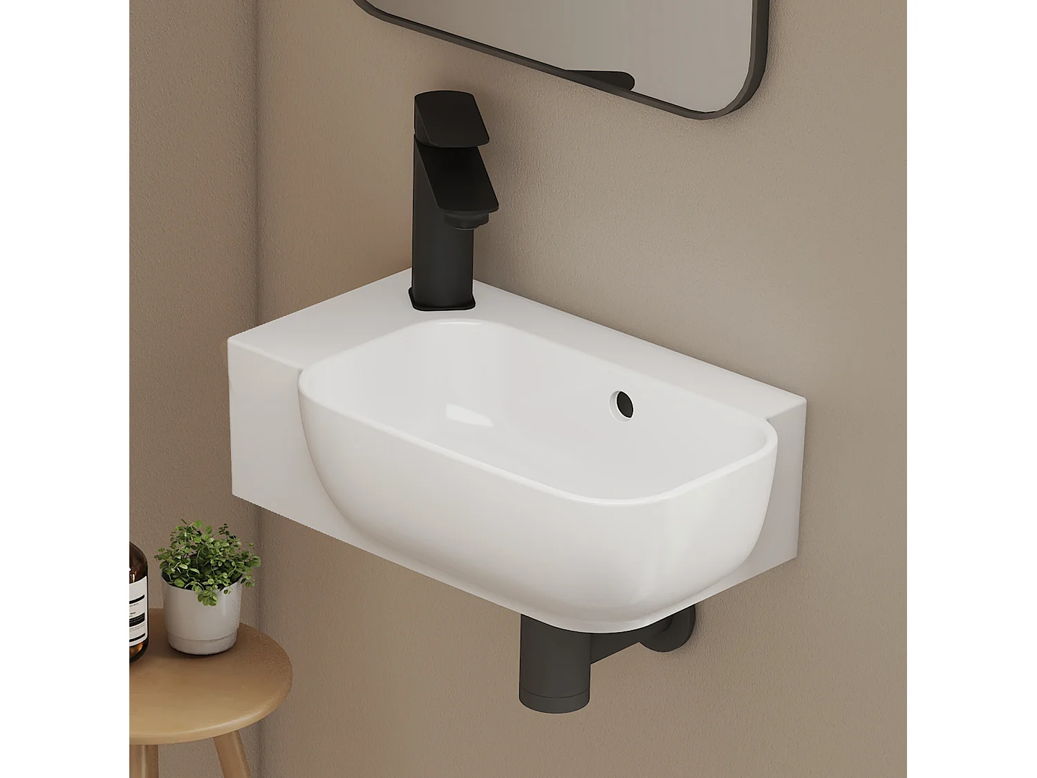 EMKE Lavabo Mural en Céramique 40x25x14cm, Blanc Brillant, Vasque Murale Carrée avec Trou pour Robinet