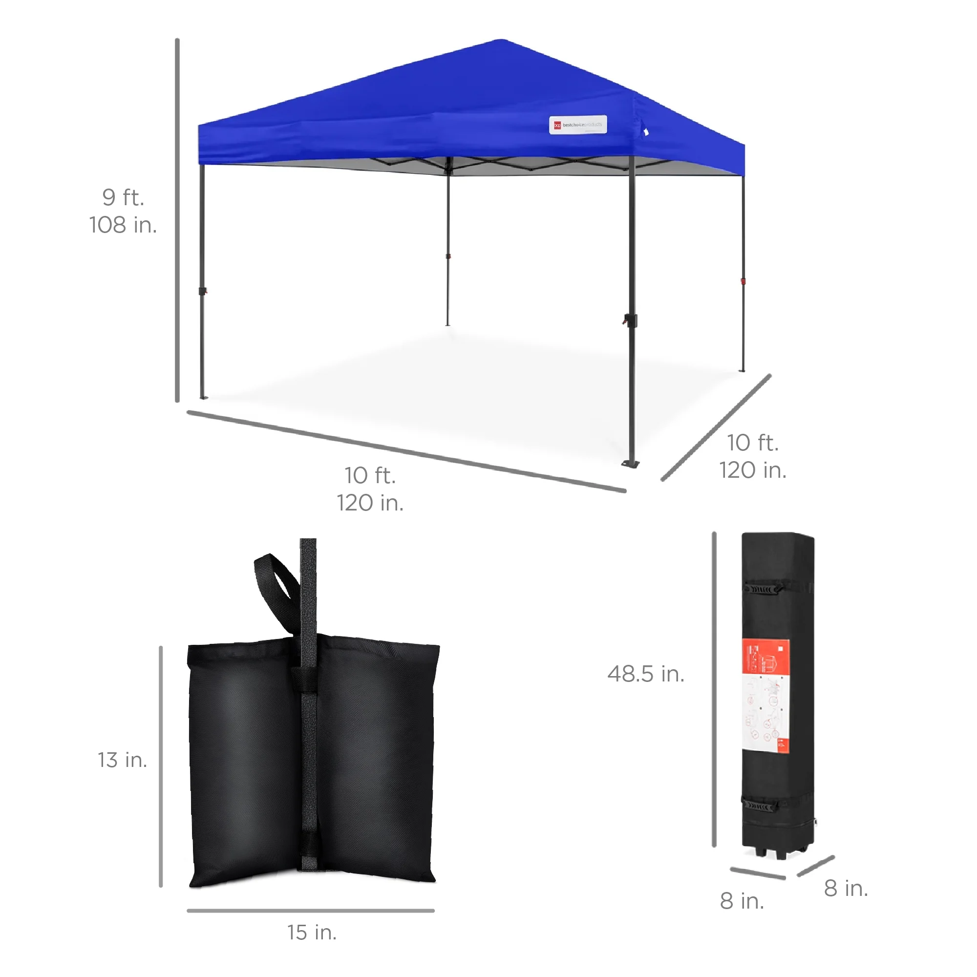 Best Choice Products 10x10ft Easy Setup Pop Up Canopy w/ 1-Button Setup, Wheeled Case, 4 Weight Bags - White - Image 217