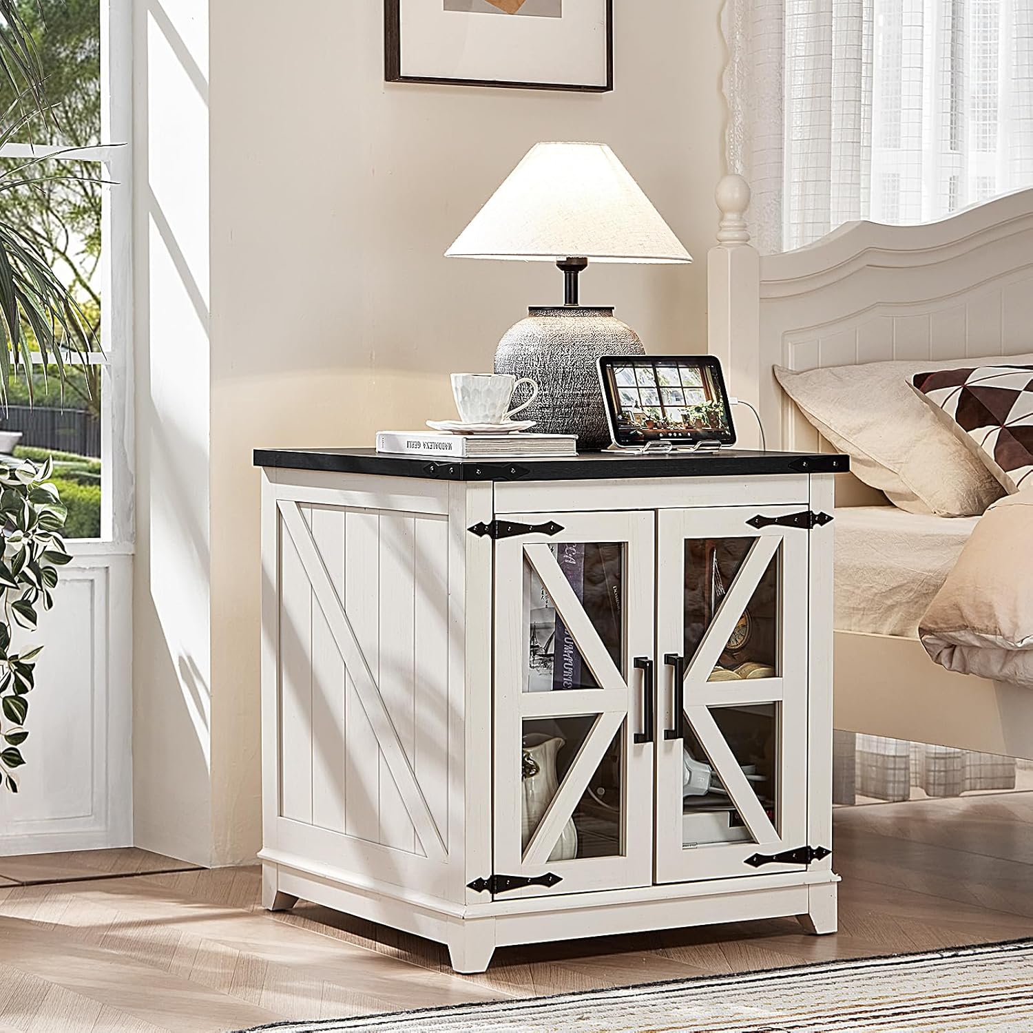 Farmhouse End Table with Charging Station Set 2, 24