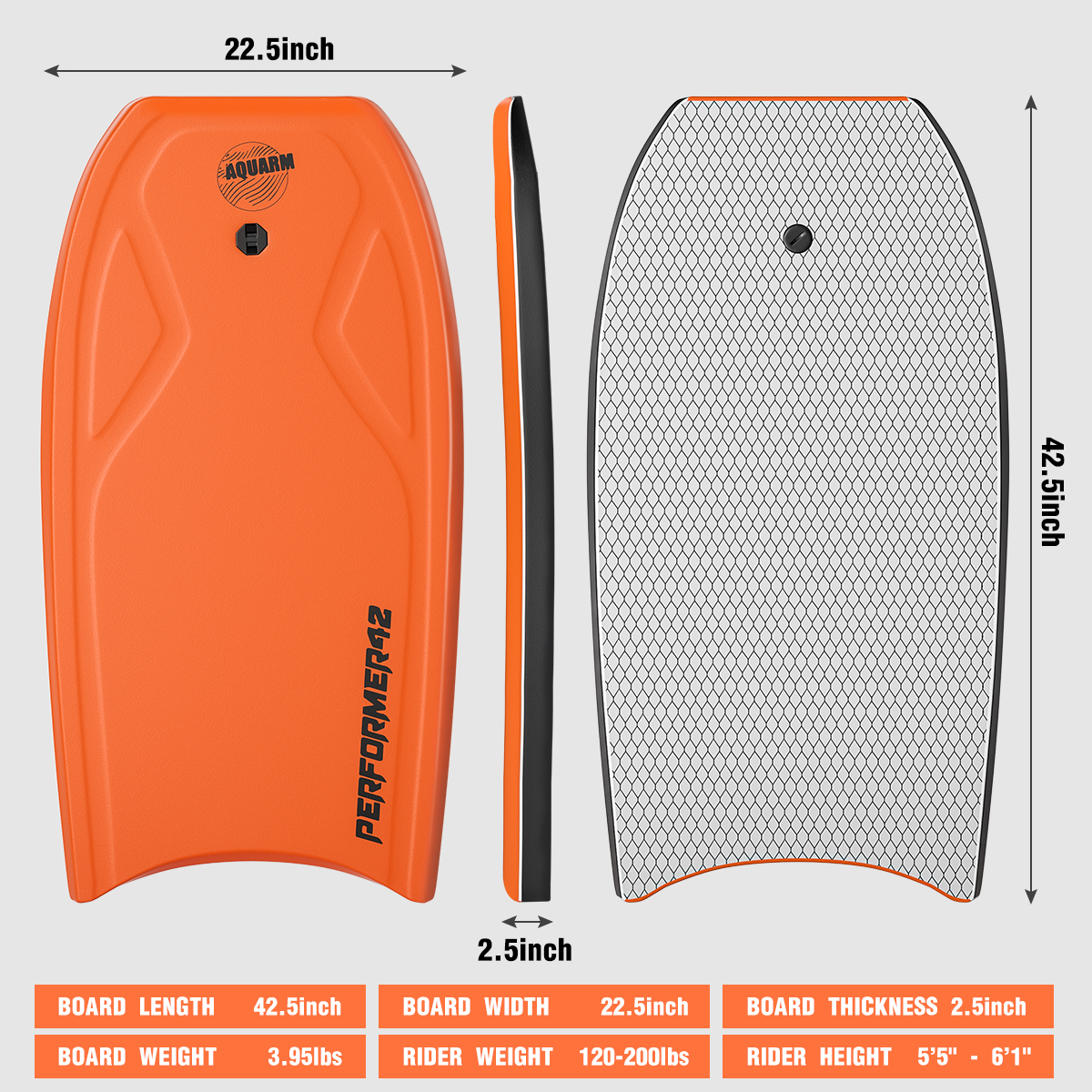 Premium Bodyboard Professional Soft Foam Surfing Board 42.5 Inch Body Boards for Adults with PE Core