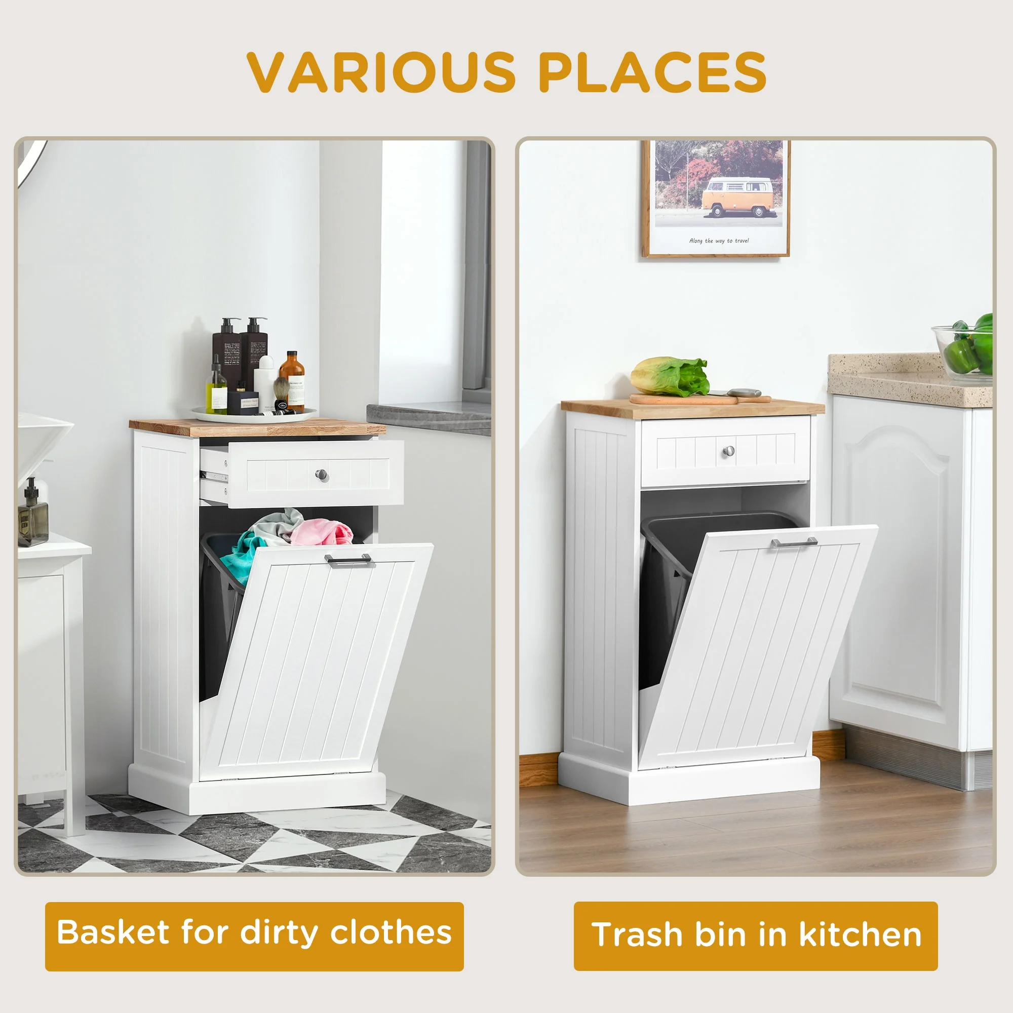 HOMCOM Kitchen Tilt Out Trash Bin Cabinet, Free Standing Recycling Cabinet - Image 15