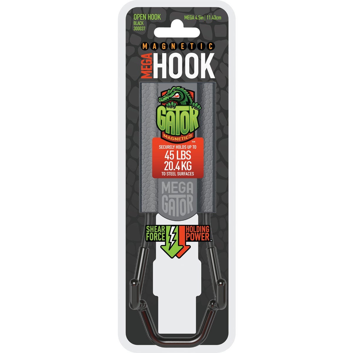 Gator Magnetics MEGA 4.5 In. Black Open Magnetic Hook, 45 Lb. Capacity