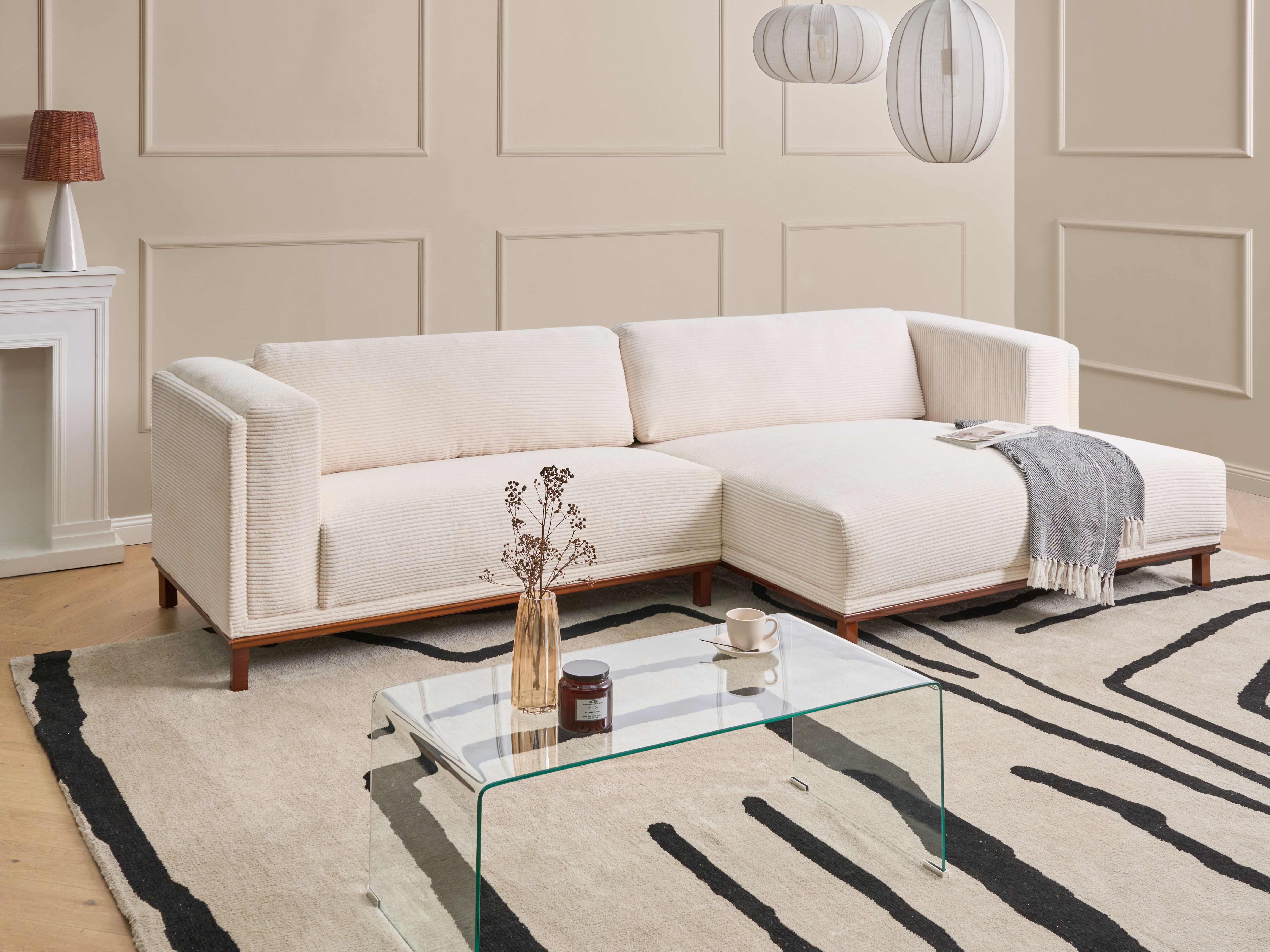 Corner Sofa 4 Seater VENG Corduroy Light Beige Left Hand