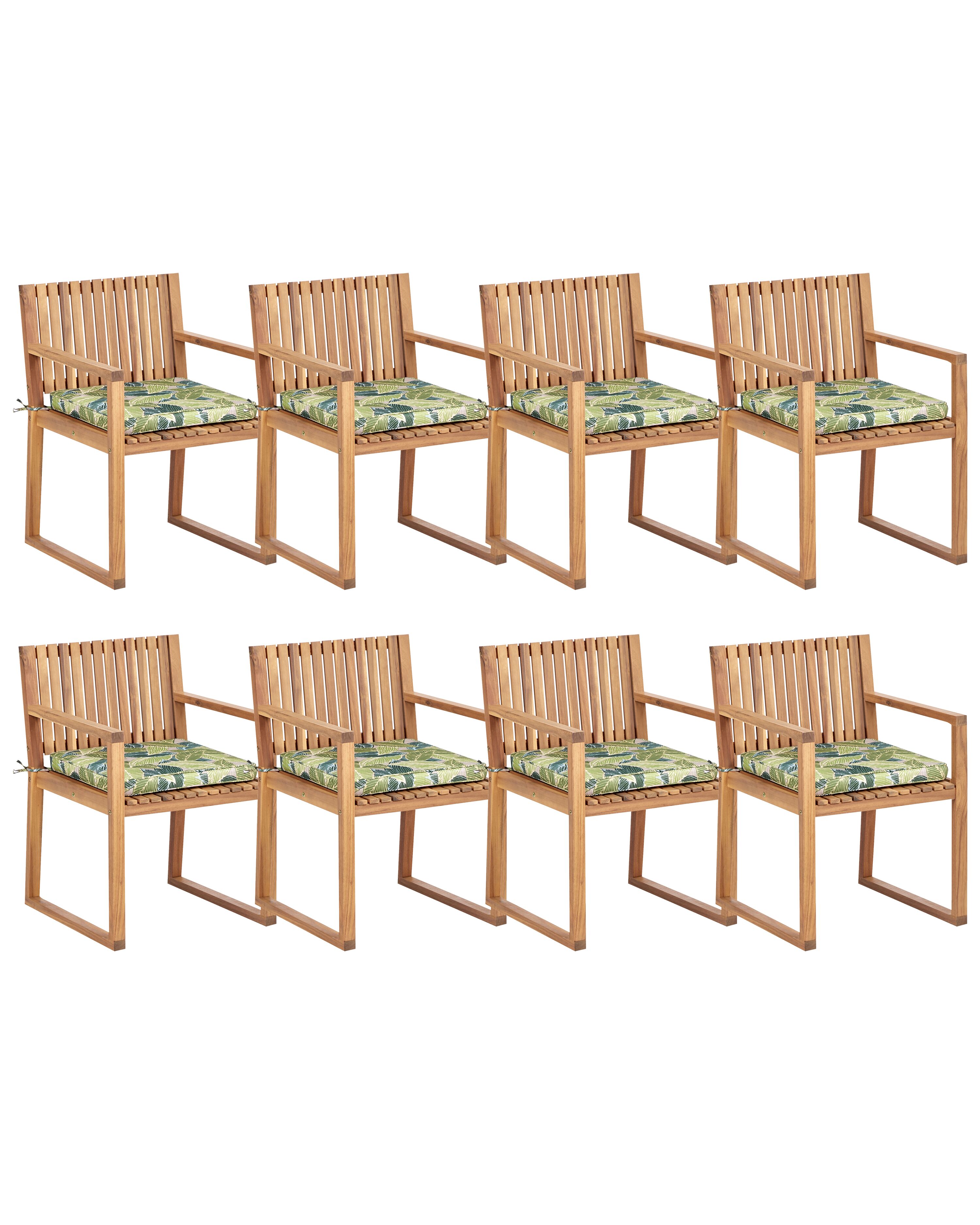 Set of 8 Garden Chairs with Cushions SASSARI II Certified Acacia Wood Green
