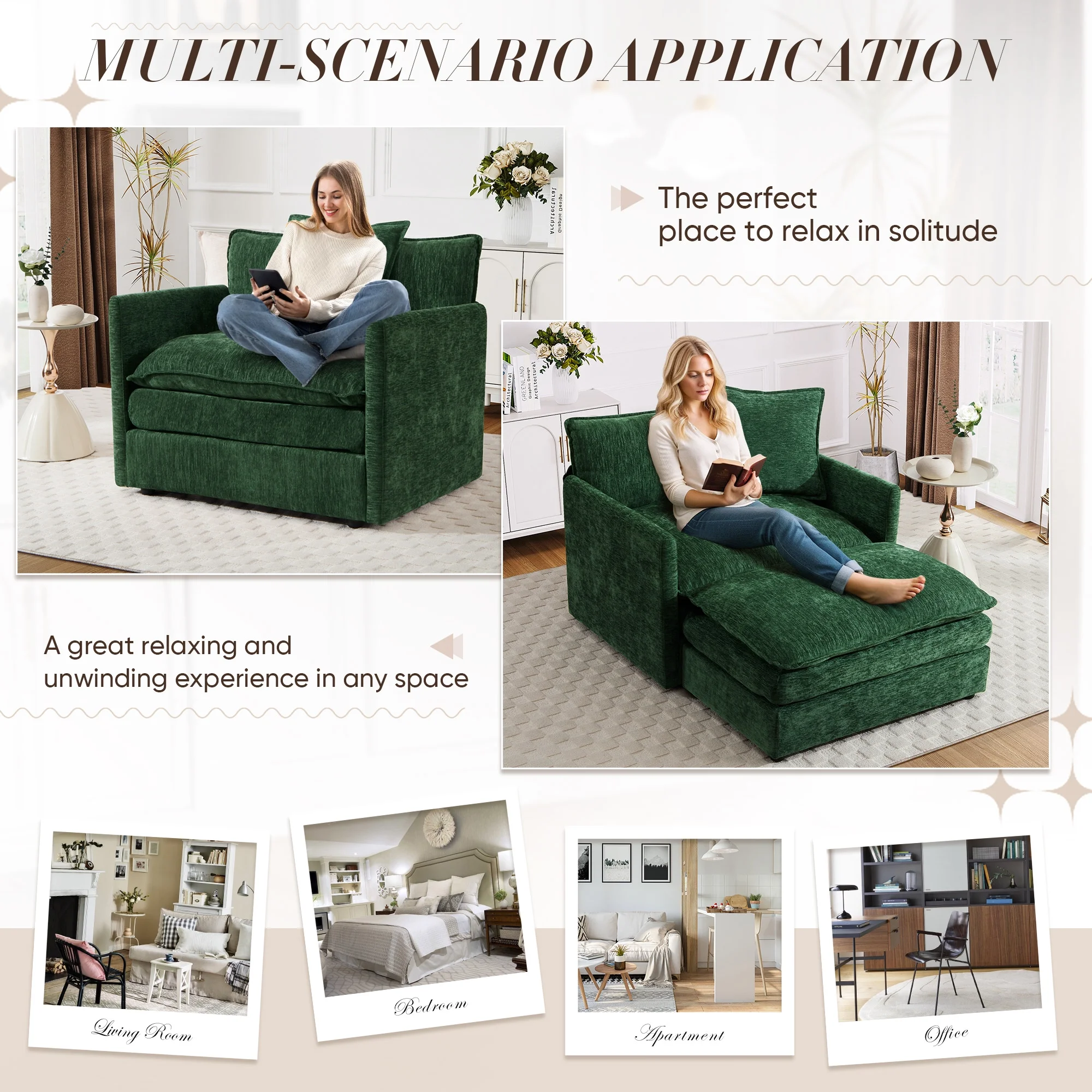 Muumblus Oversized Lounge Chair with Ottoman, Cloud Accent Armchair for Living Room, Beige Chenille - Image 24