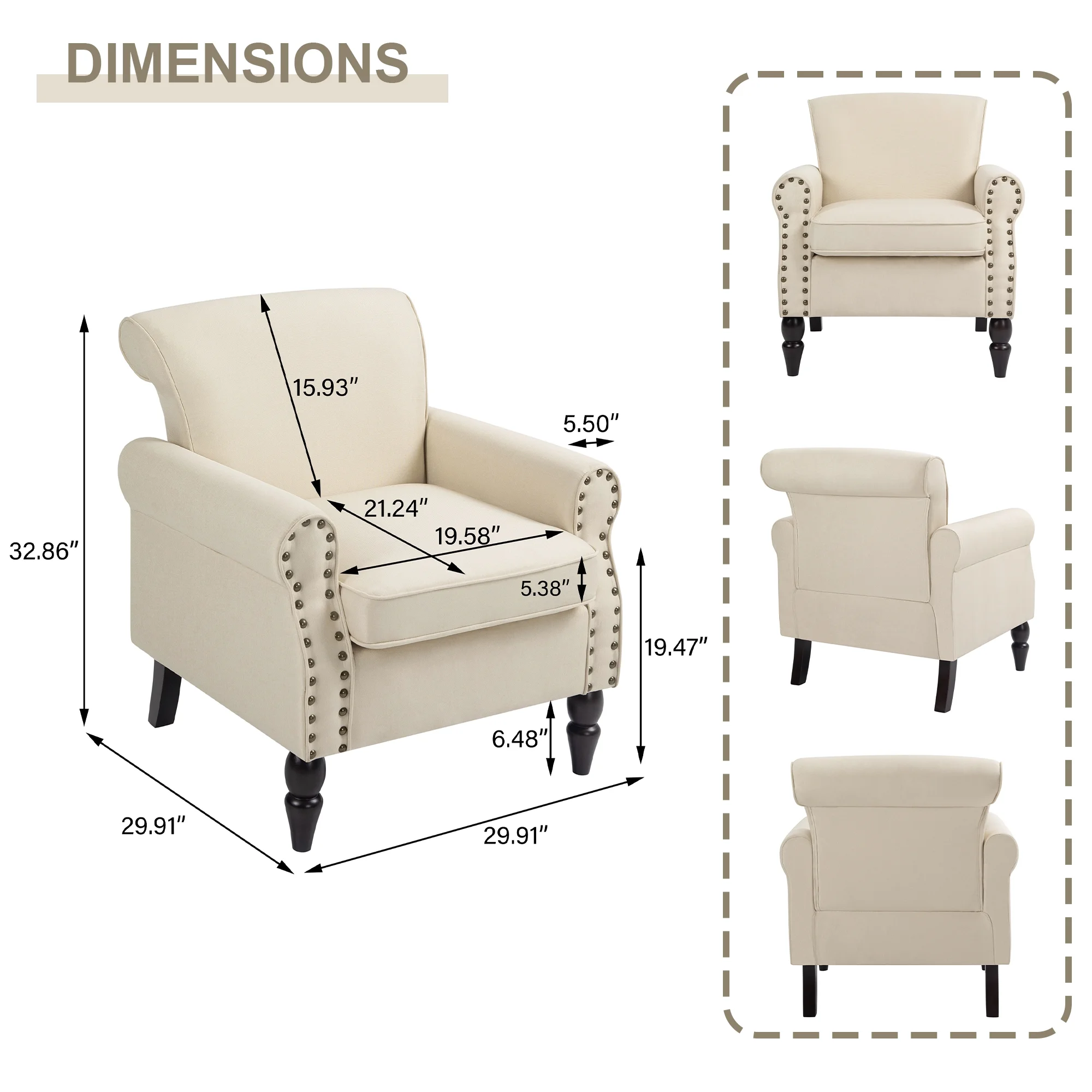 DREAMSIDEA Accent Chairs Upholstered Pattern Morden Armchair Comfy Linen Fabric Single Sofa for Living Room, Pattern White - Image 39