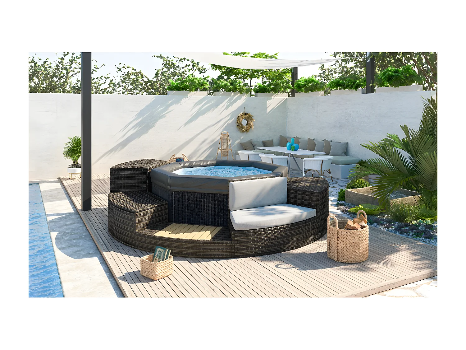 Spa Netspa Semi-Rigide Octogonal Octopus 4+2 Places 1000l 193x73cm + Mobilier + Parasol - Portable Chauffage/Filtration