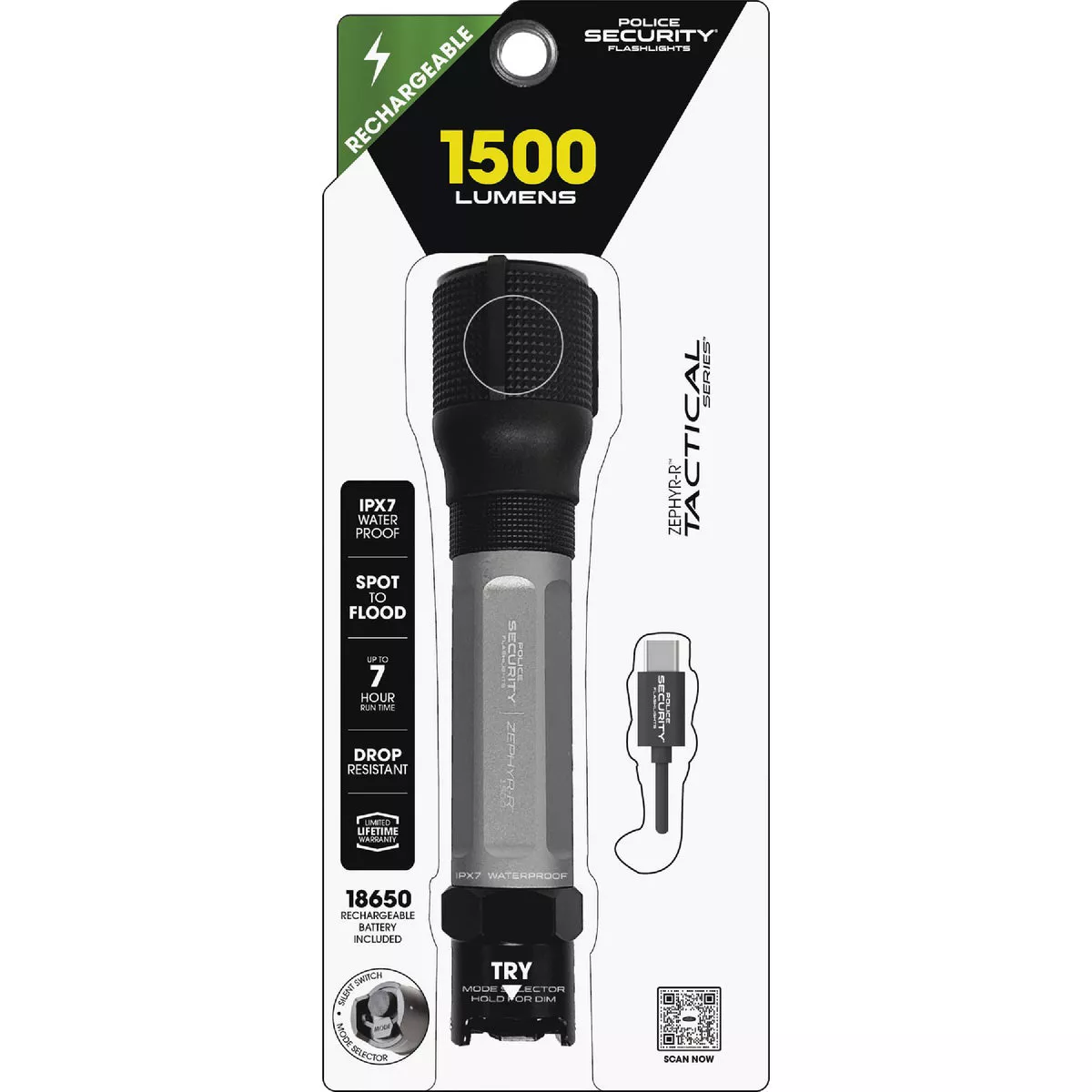 Police Security Zephyr-R 1500 Lm. LED Flashlight
