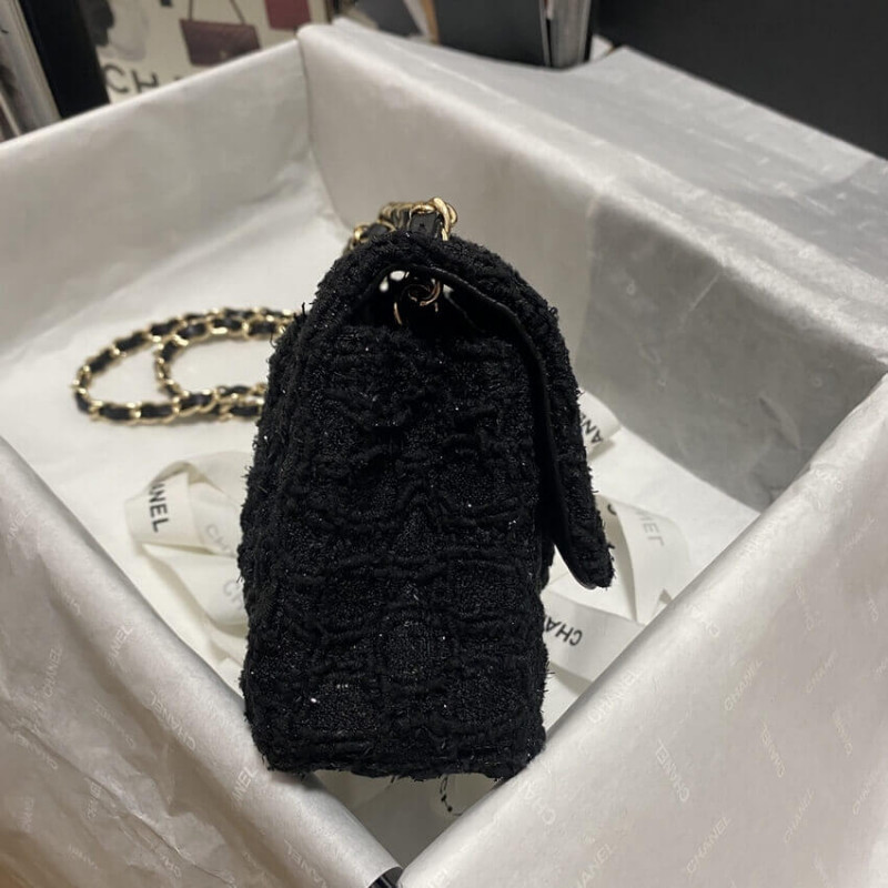 Replica Chanel 20Cm Classic Flap Bag In Black Tweed 11161:1High-quality replica