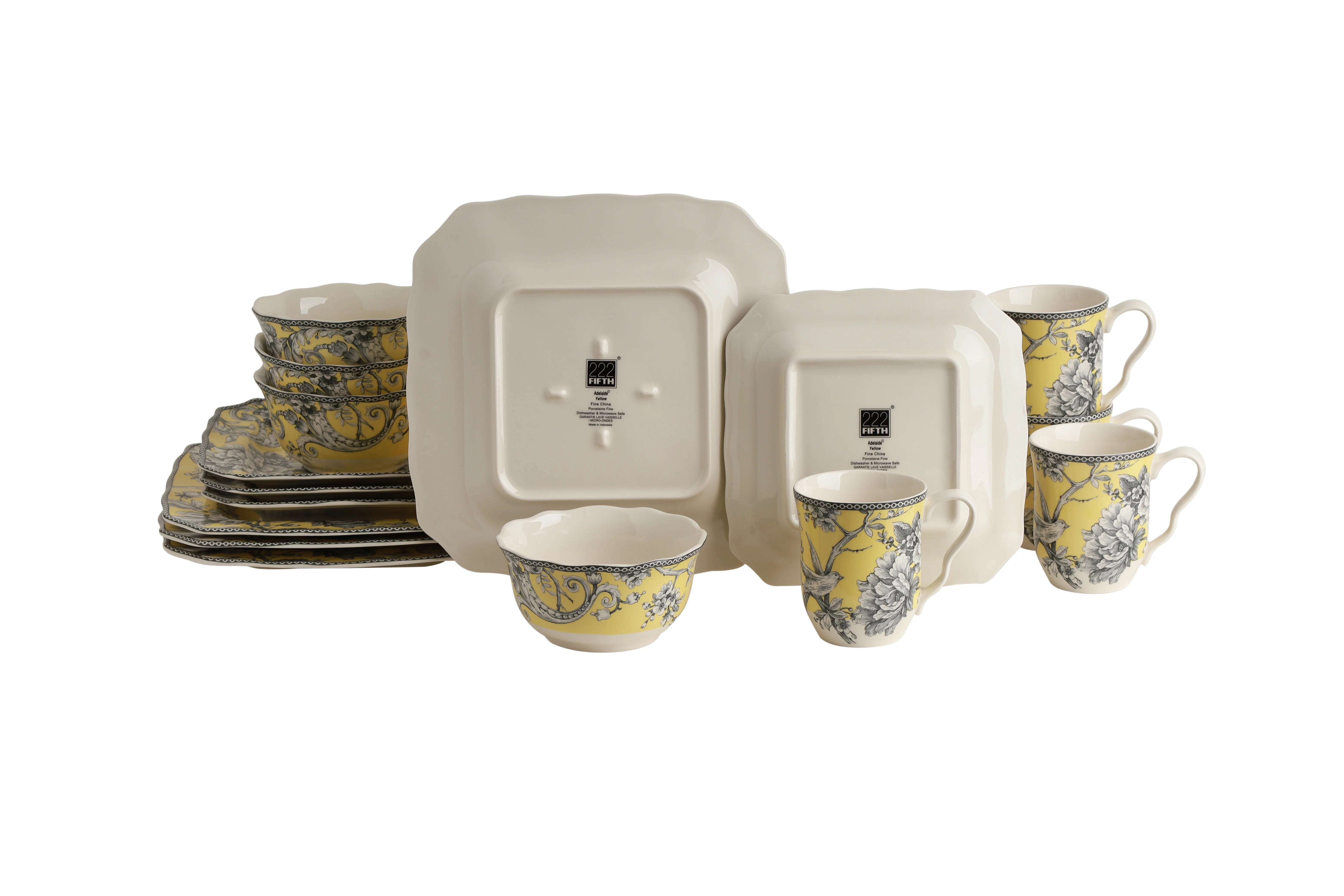 222 Fifth Adelaide Round 16-Piece Porcelain Dinnerware Set, Black Toile - Image 67
