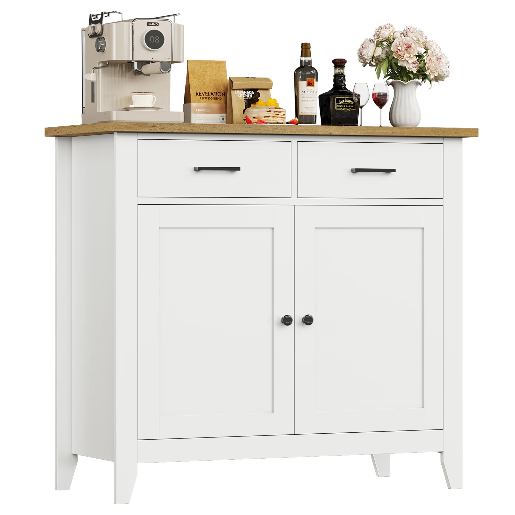 Homfa Entryway Cabinet, Kitchen Storage Cabinet, Farmhouse Buffet Sideboard with 2 Drawers and 2 Doors,Coffee Bar with Storage for Dining Room Living Room,White - Image 14
