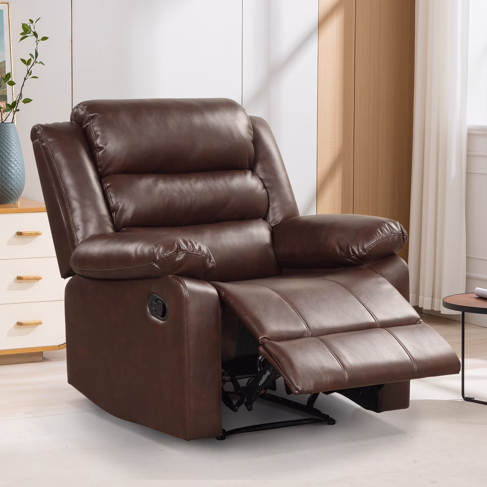 Bonzy Home Recliner Chairs for Living Room Overstuffed Breathable Fabric Reclining Chair Manual Sofa Brown - Image 7