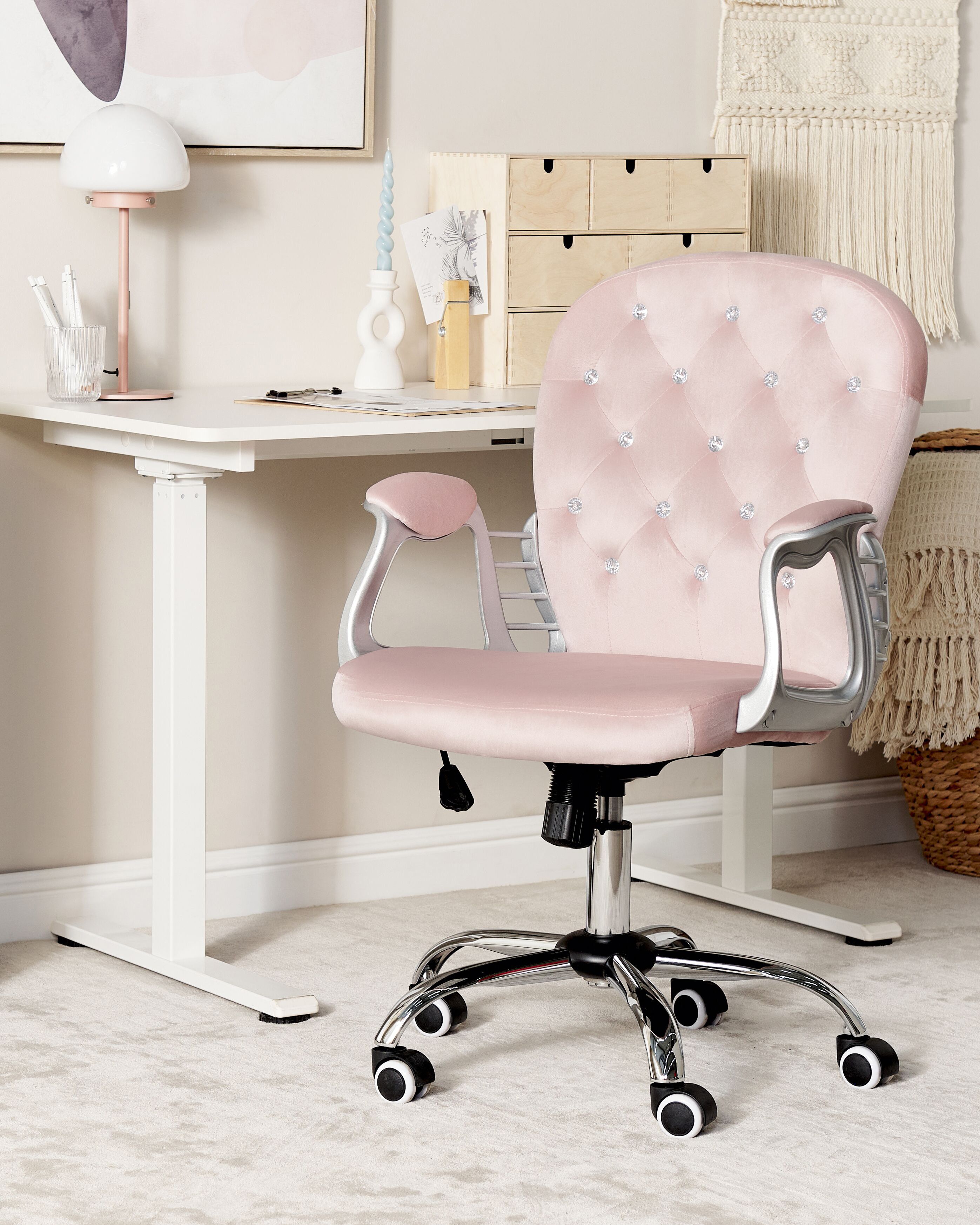 Desk Chair PRINCESS Velvet Pastel Pink