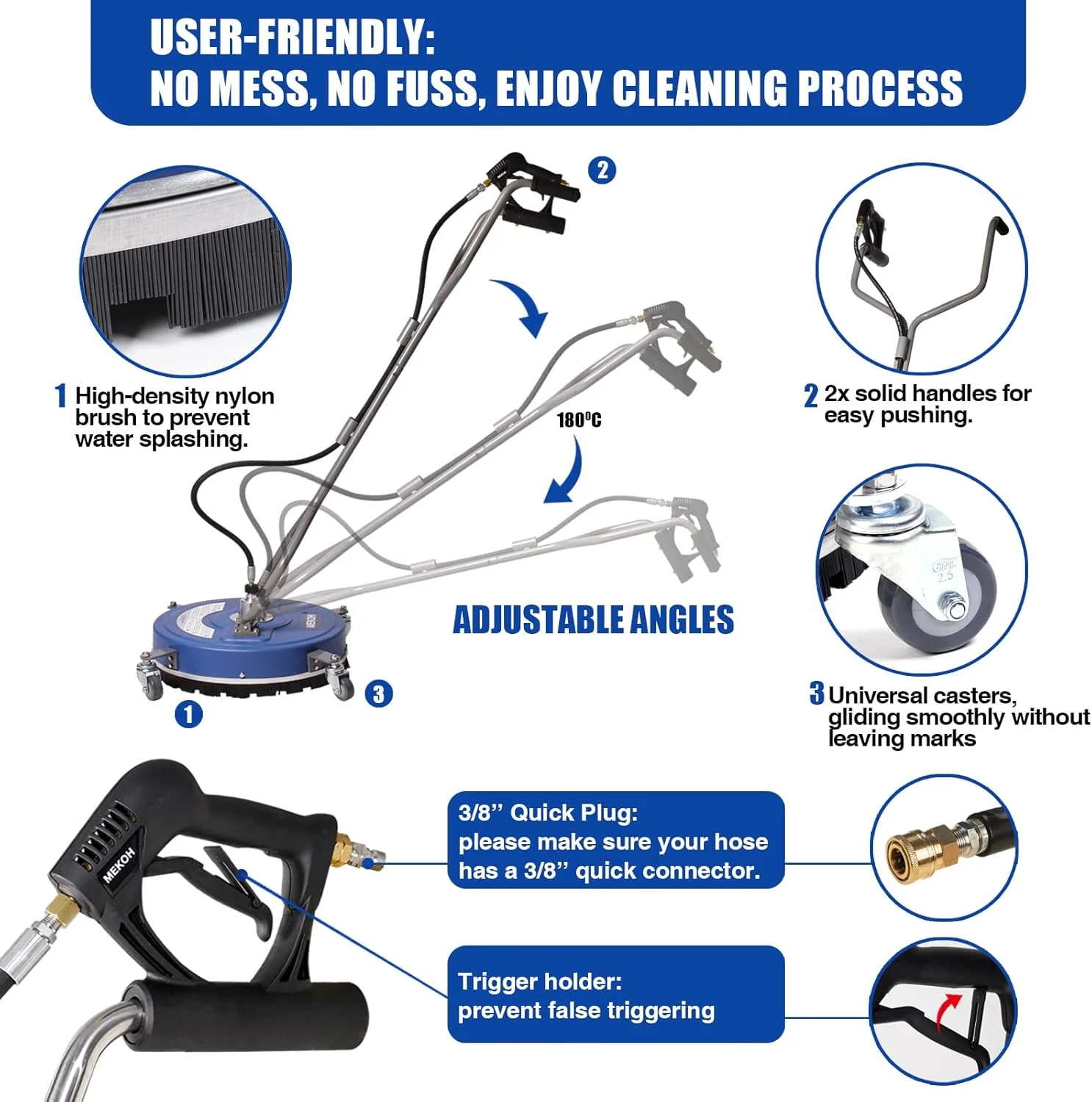 MEKOH Pressure Washer Surface Cleaner Attachment 20 inch 4500 PSI With Wheels And 3/8 inch Quick-Connect - Image 6 MEKOH Pressure Washer Surface Cleaner Attachment 20 inch 4500 PSI With Wheels And 3/8 inch Quick-Connect - Image 6