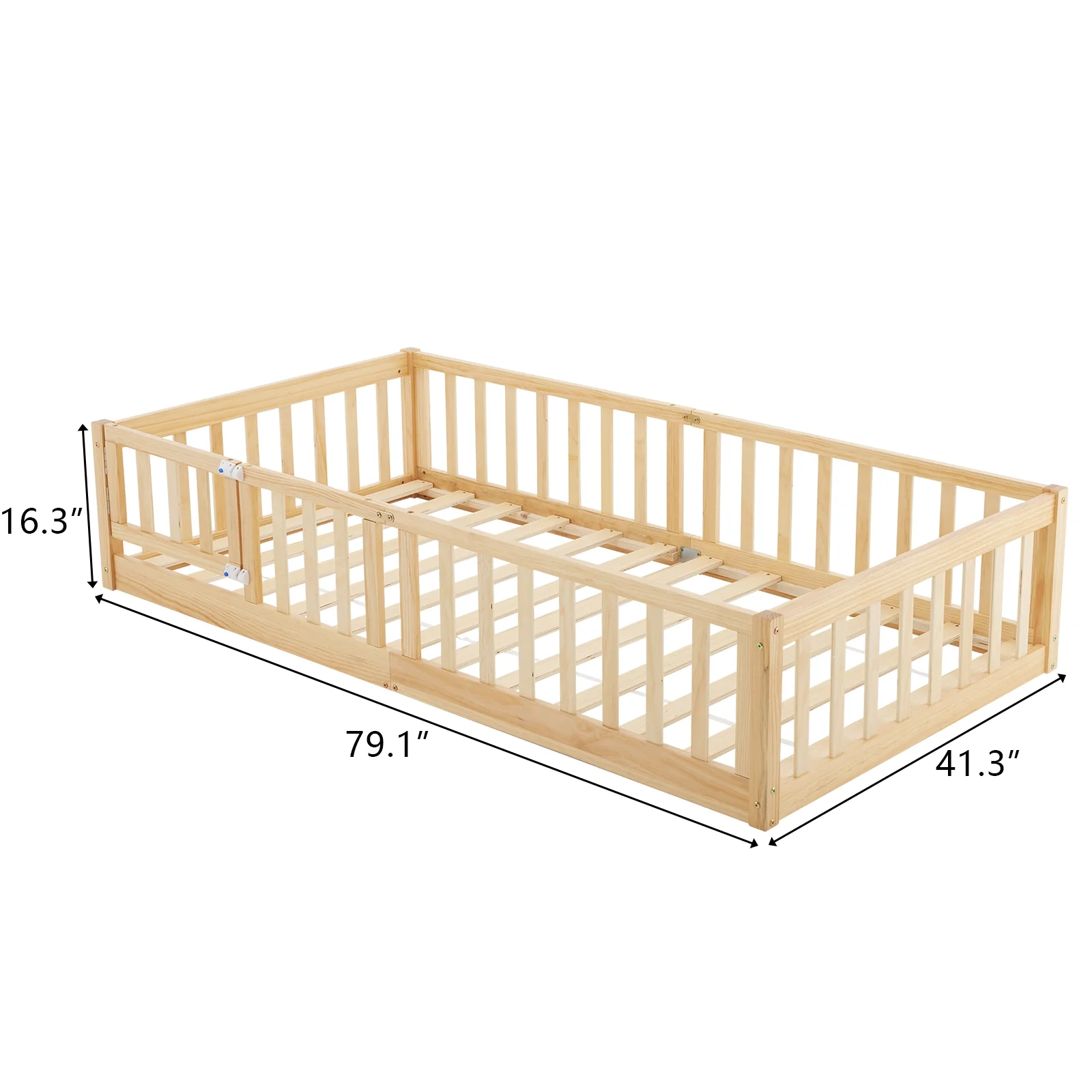 Zimtown Montessori Floor Bed Frame, Full Size Kids Toddler Bed with Fence and Door, Wooden Platform Bed, White - Image 10