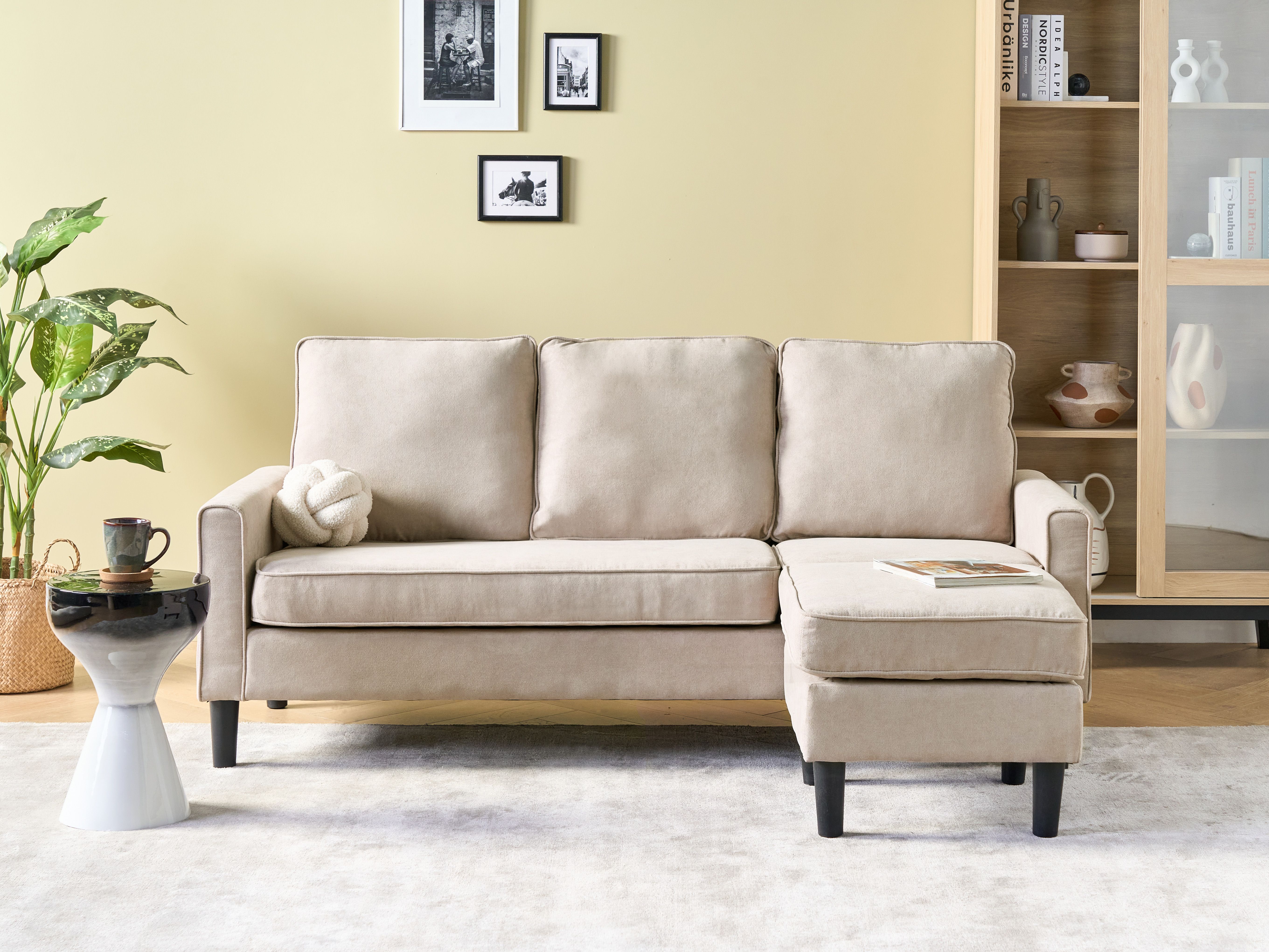 Sofa 3 Seater AVESTA Fabric Beige with Ottoman