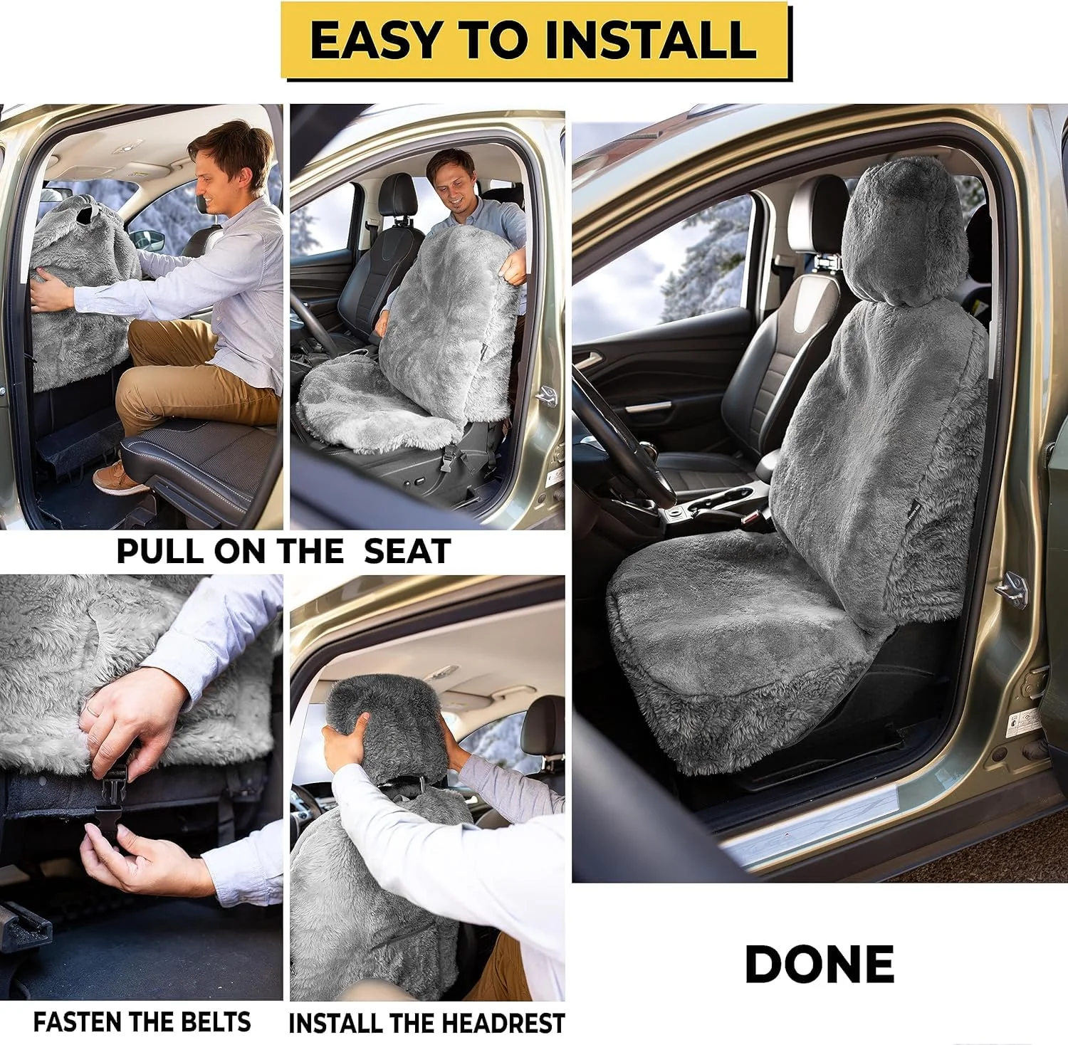 Zone Tech Genuine Sheepskin Ivory Car Seat Cover, Fluffy Luxury Wool Front Seat Covers, Universal Fits Car, Truck, SUV, & Van - Image 15
