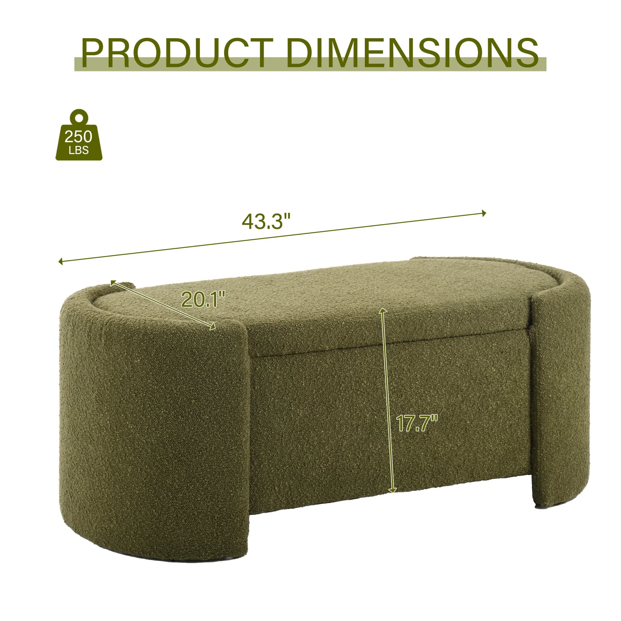 KINFFICT 43.3" Velvet End of Bed Bench for Bedroom, Upholstered Storage Ottoman Bench Entryway Bench with Storage for Living Room Bedroom, Green - Image 8