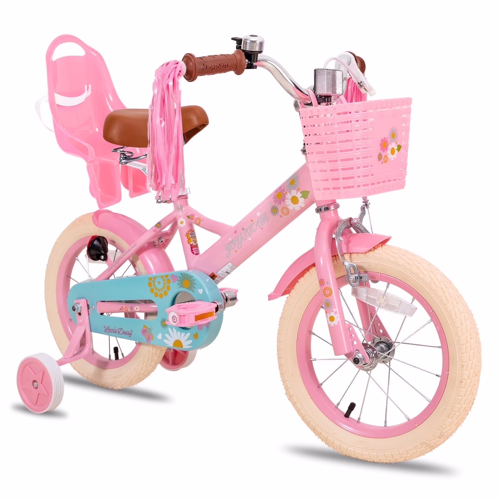 JOYSTAR Little Daisy 14 Inch Kids Bike for 3 4 5 Years Girls with Handbrake Children Princess Bicycle with Training Wheels Basket Streamer Toddler Cycle Bikes Blue - Image 3