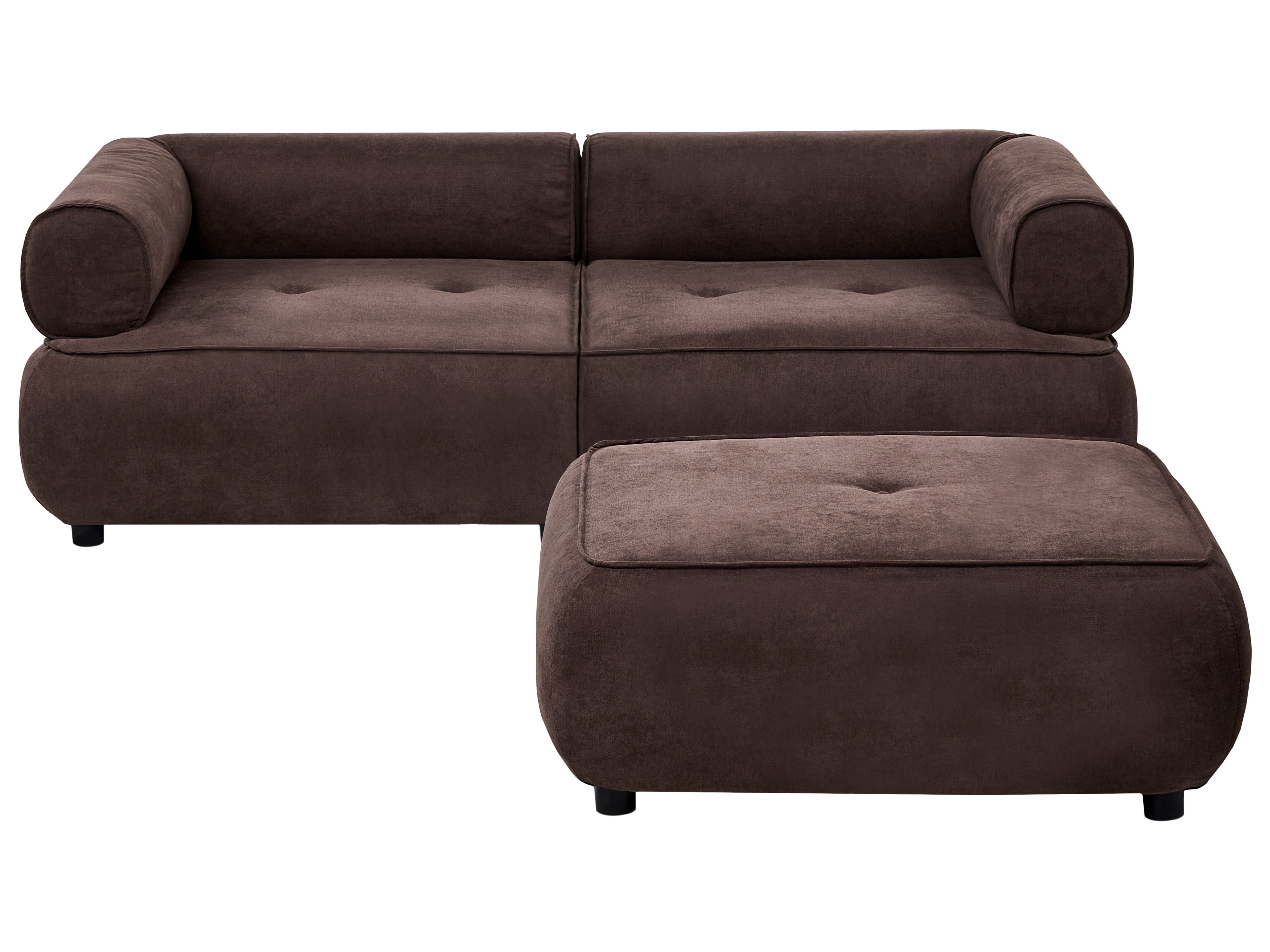 Sofa 3 Seater SALLA Fabric Dark Brown with Ottoman