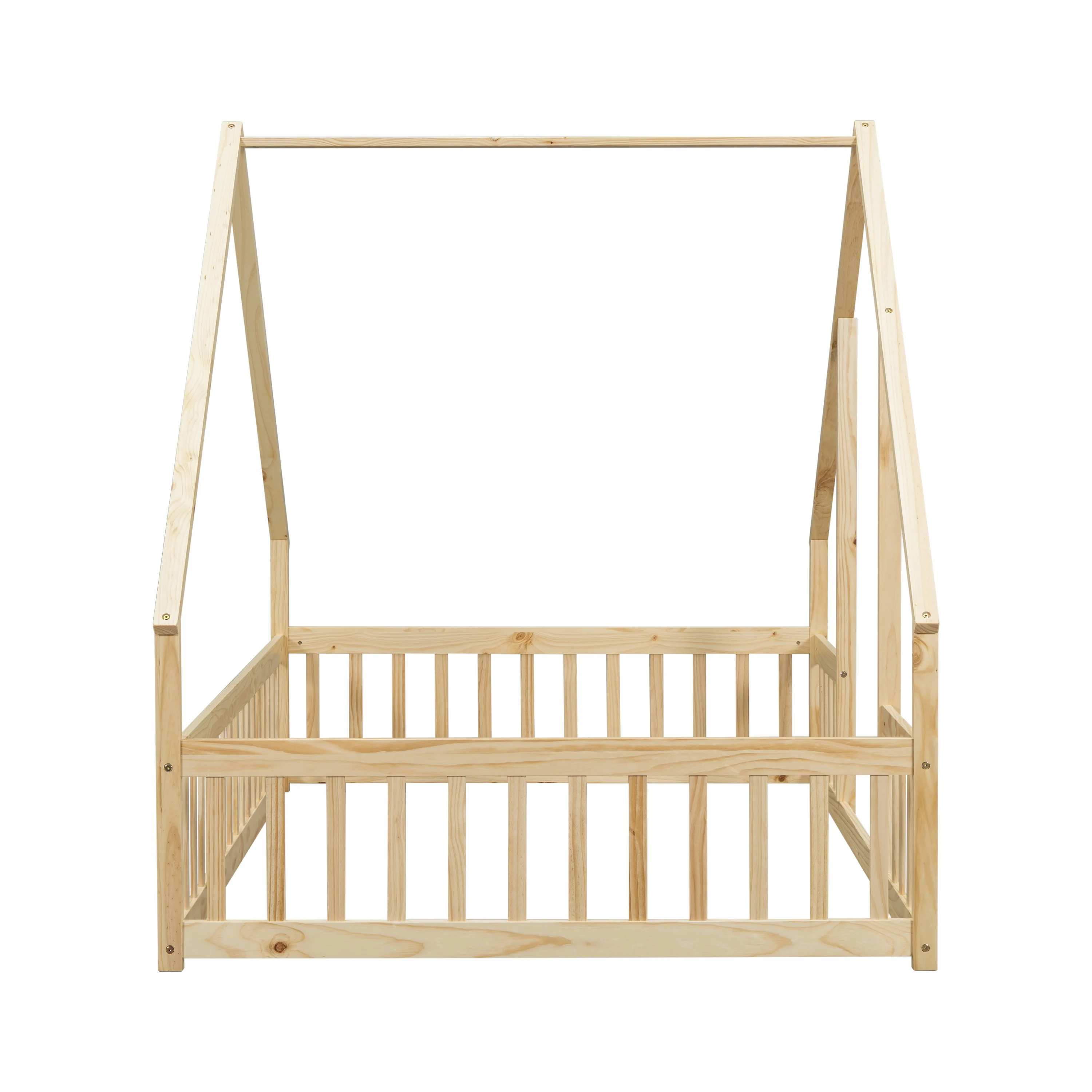 Bellemave Twin Size Floor Bed Frame, Wooden House Bed Twin Size with Fence, Montessori Bed with Guardrails for Bedroom (White) - Image 45